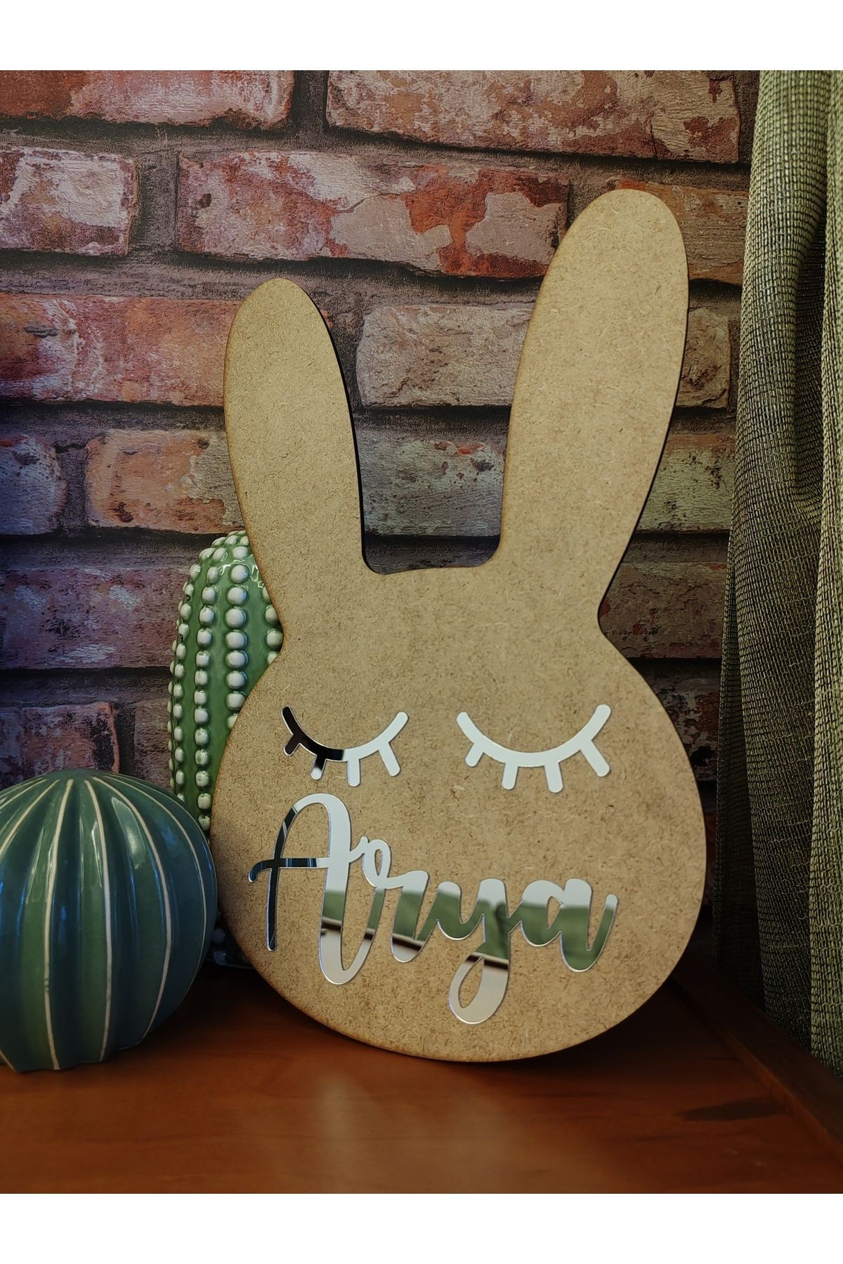 Tavşan Figürlü Çocuk Odası Dekoratif Kapı süsü 30 cm 3 MM HAM MDF ÜZERİ GÜMÜŞ