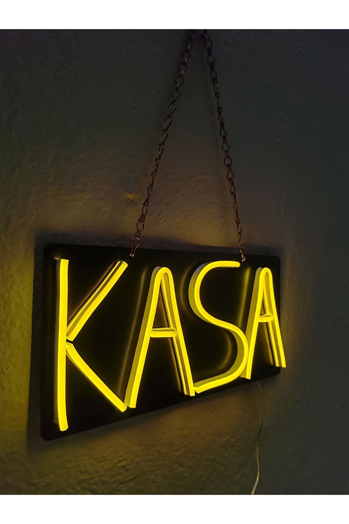 KASA YAZILI NEON TABELA 30X15CM (3MM SİYAH MDF ÜZERİ)