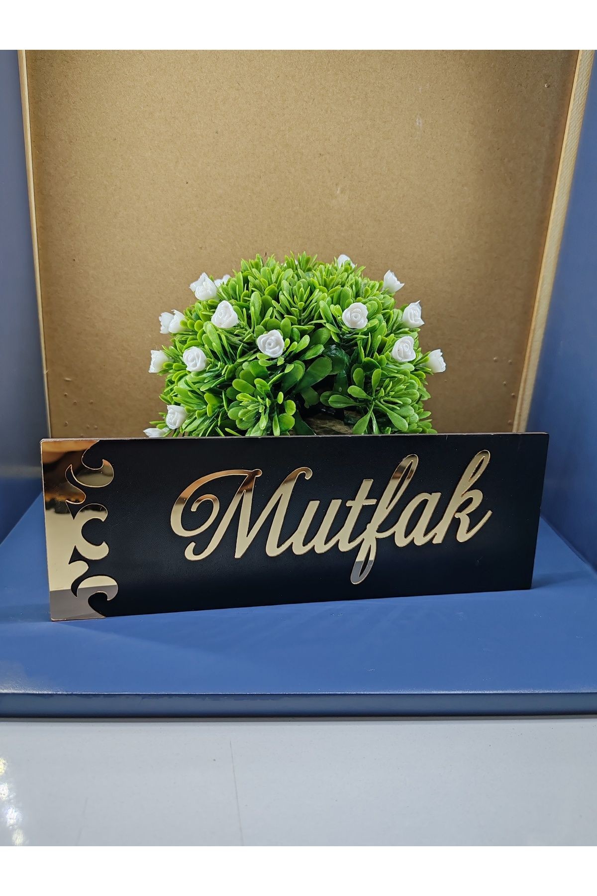 Dekoratif MUTFAK Yazılı Gold Aynalı Pleksi Yazılı Siyah Mdf Yönlendirme Levhası 20x8 cm