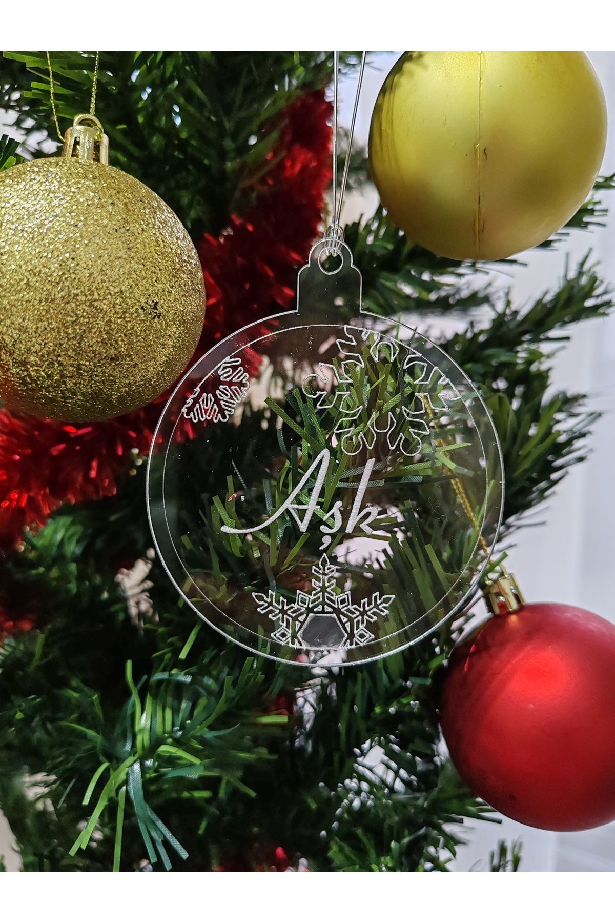 Yeni Yıl Merry Christmas Pleksi Ağaç Süsü 6'lı Paket