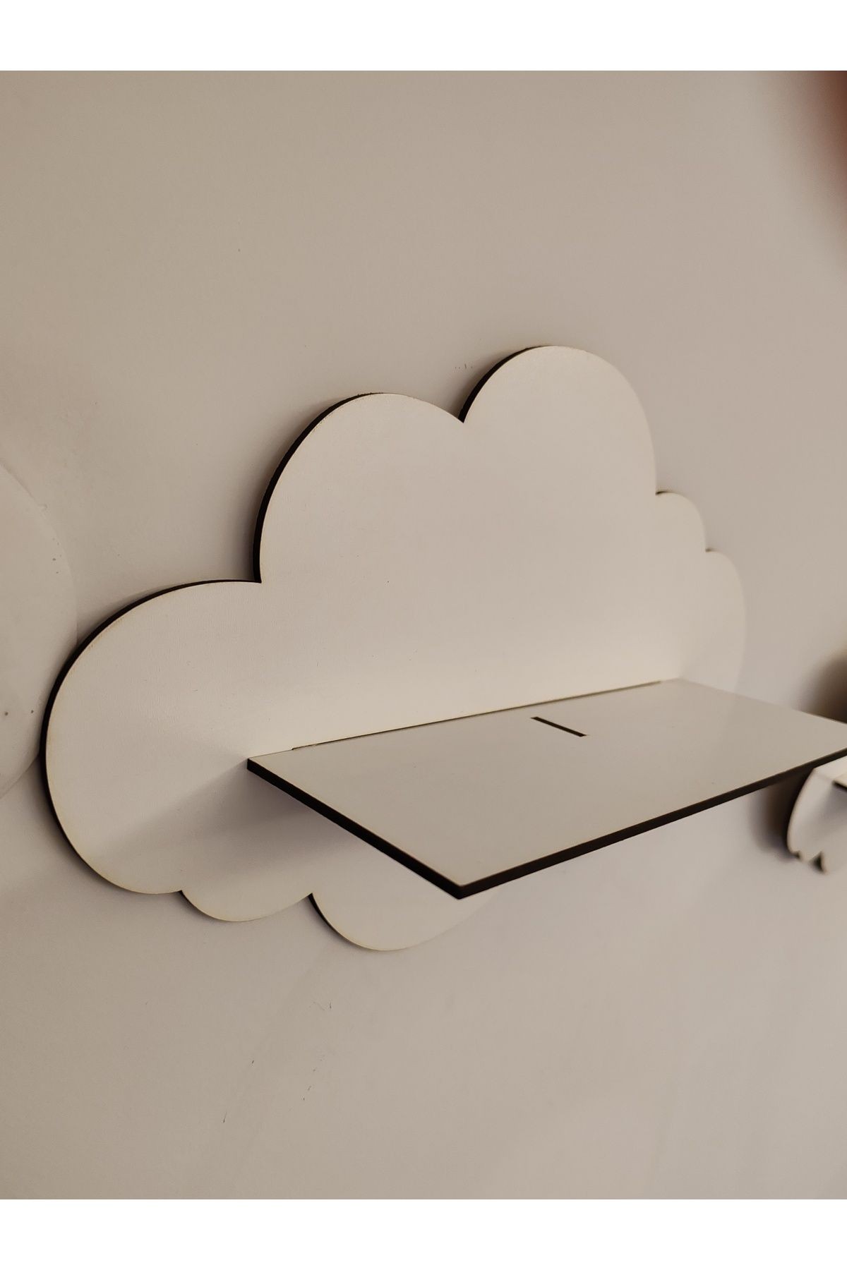 3'lü Beyaz Dekoratif Bulut Çocuk Odası Duvar Rafı ( 3 MM BEYAZ MDF )