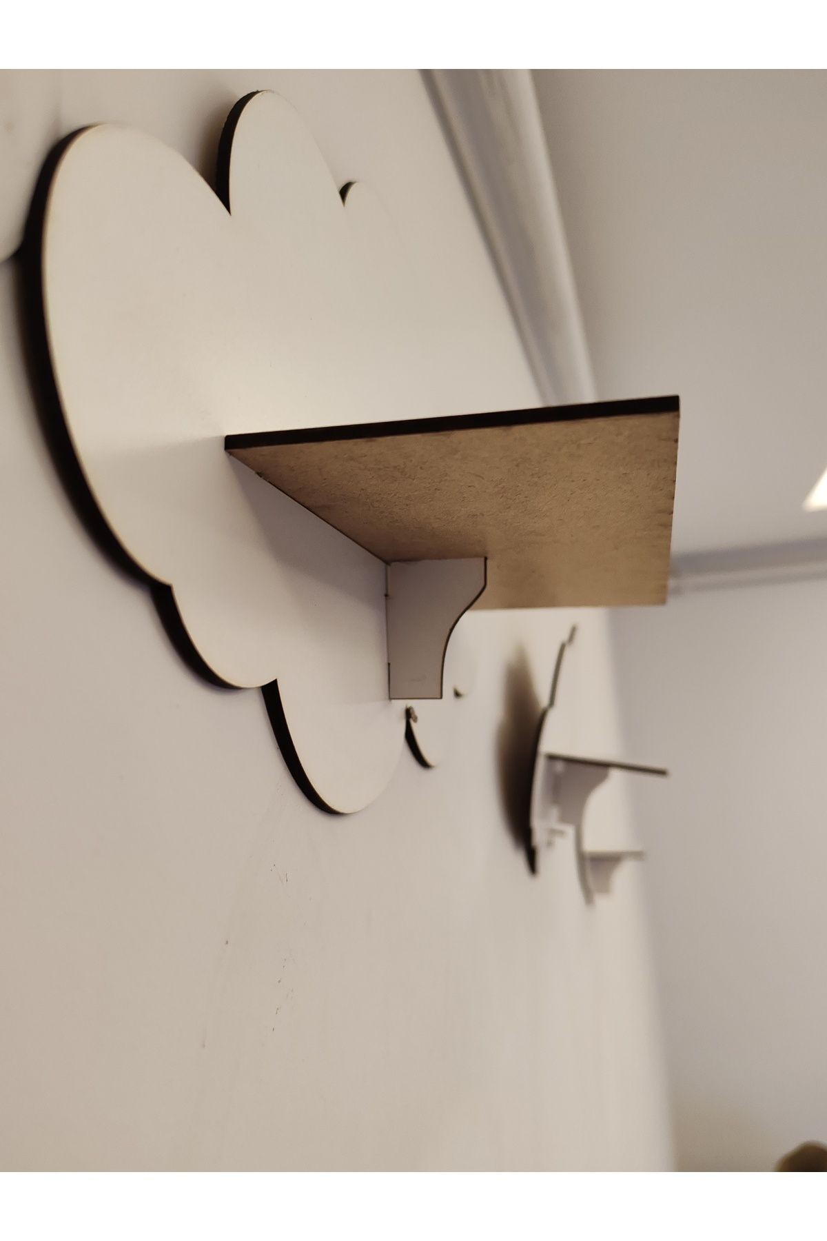 3'lü Beyaz Dekoratif Bulut Çocuk Odası Duvar Rafı ( 3 MM BEYAZ MDF )
