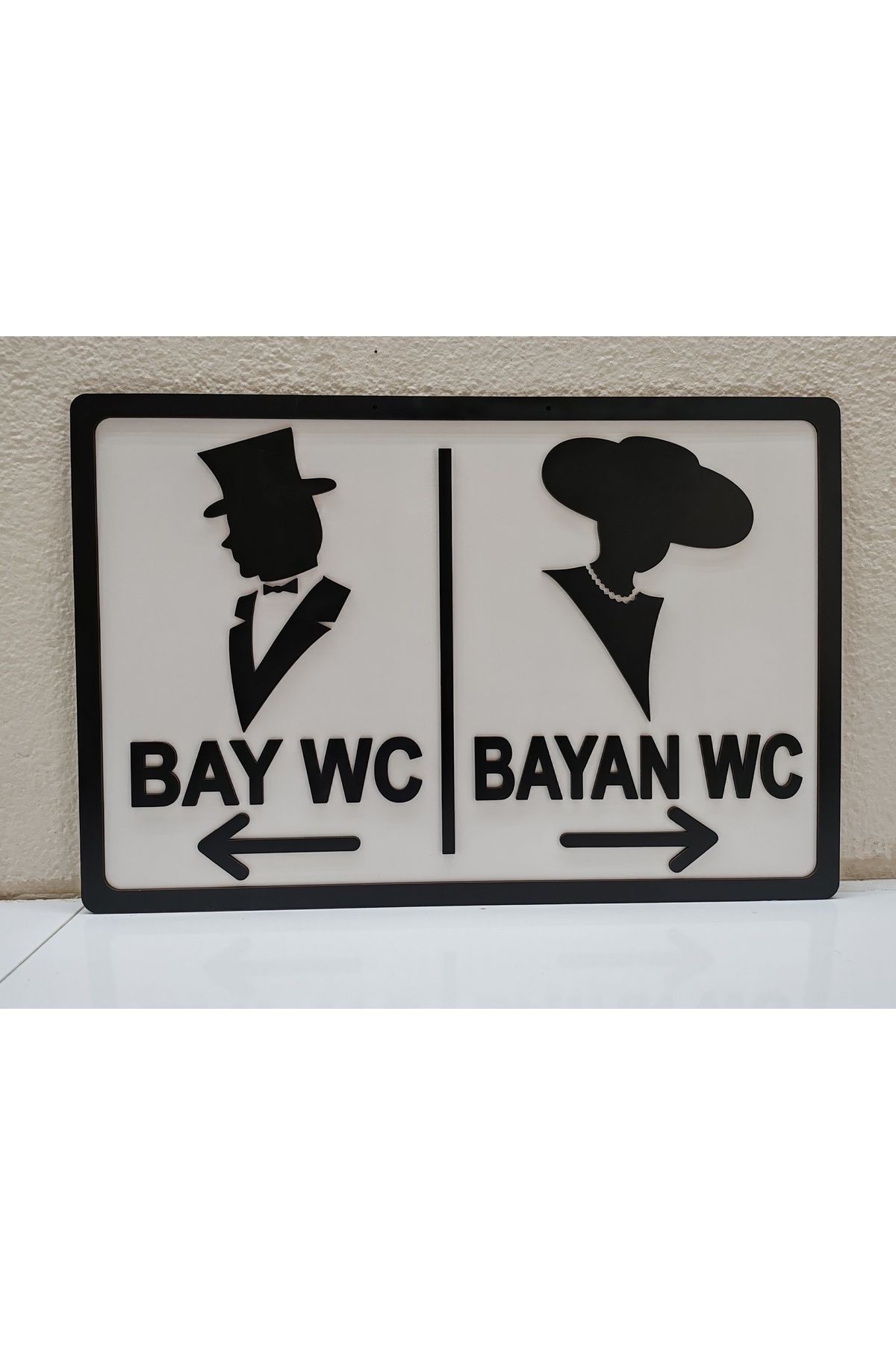BAY WC YÖNLENDİRME LEVHASI BEYAZ MDF ÜZERİ SİYAH MDF
