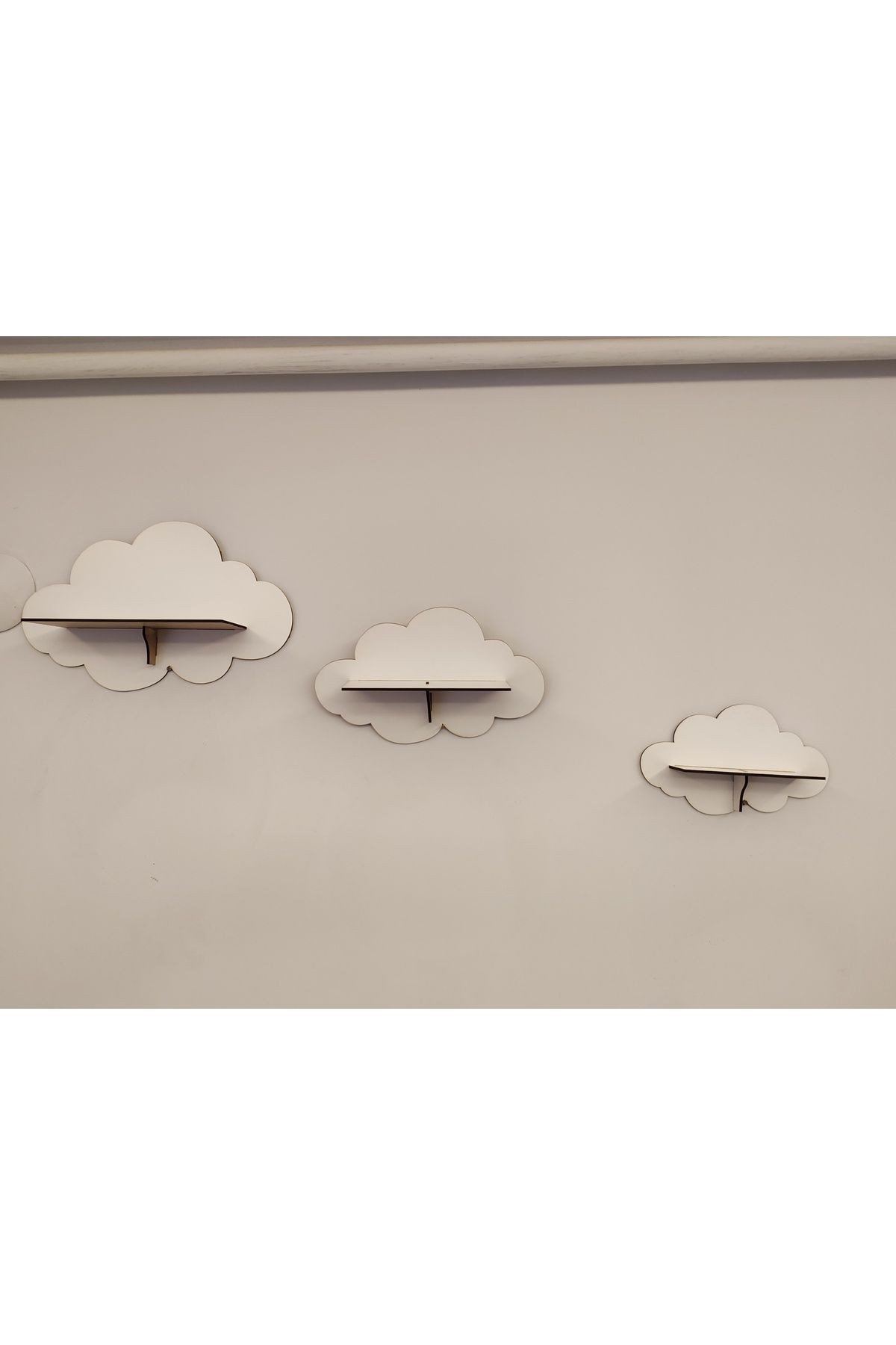 3'lü Beyaz Dekoratif Bulut Çocuk Odası Duvar Rafı ( 3 MM BEYAZ MDF )