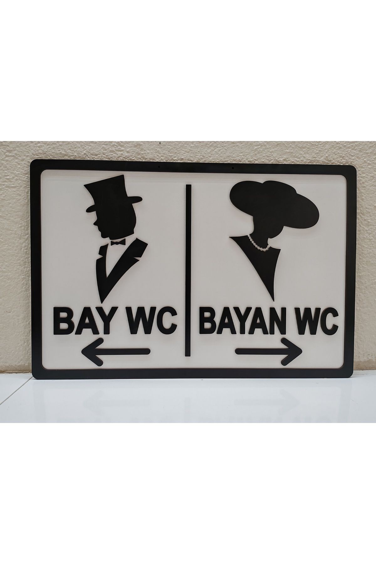BAY WC YÖNLENDİRME LEVHASI BEYAZ MDF ÜZERİ SİYAH MDF