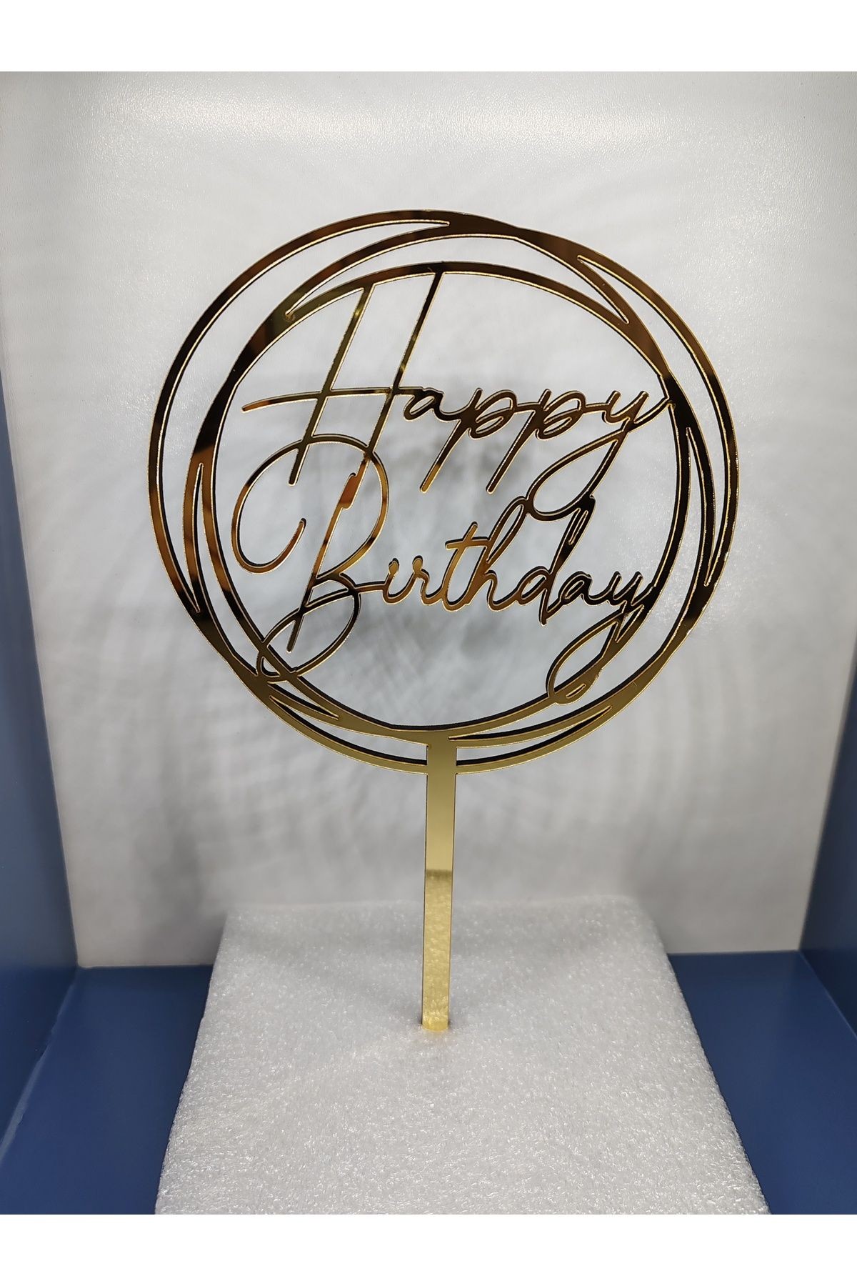 Happy Birthday Yuvarlak Modal Pleksi Pasta Süsü