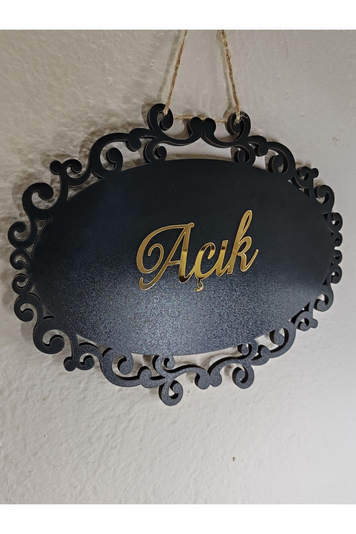 AÇIK KAPALI ÇİFT YÖN KAPI TABELASI MAĞAZA YAZISI SİYAH MDF ÜZERİ GOLD PLEKSİ (25X20 CM )