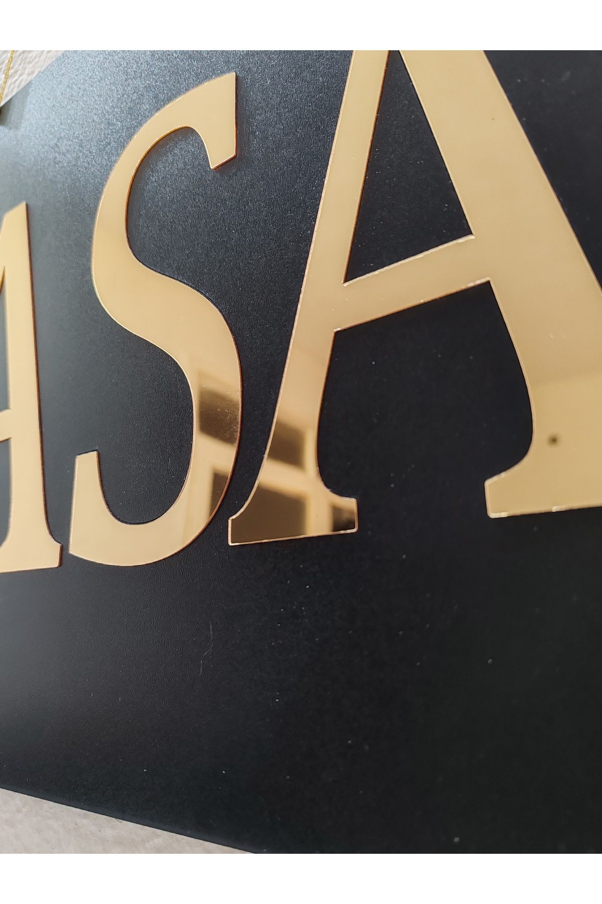 KASA YAZILI SİYAH MDF ÜZERİ  GOLD AYNALI PLEKSİ YAZILI YÖNLENDİRME LEVHASI TABELA 50X30 CM