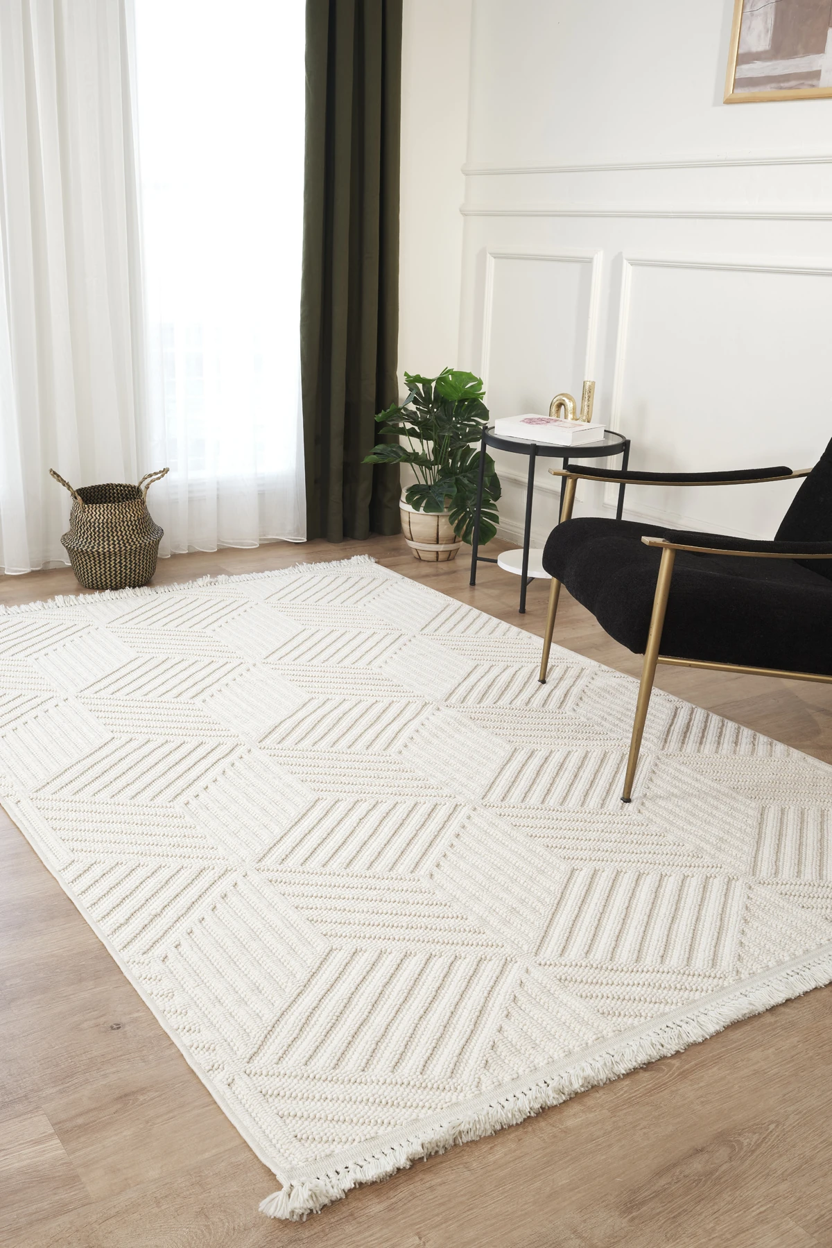 Naturel Bukleli Yumuşak Dokulu Iskandinav Dokuma Halı