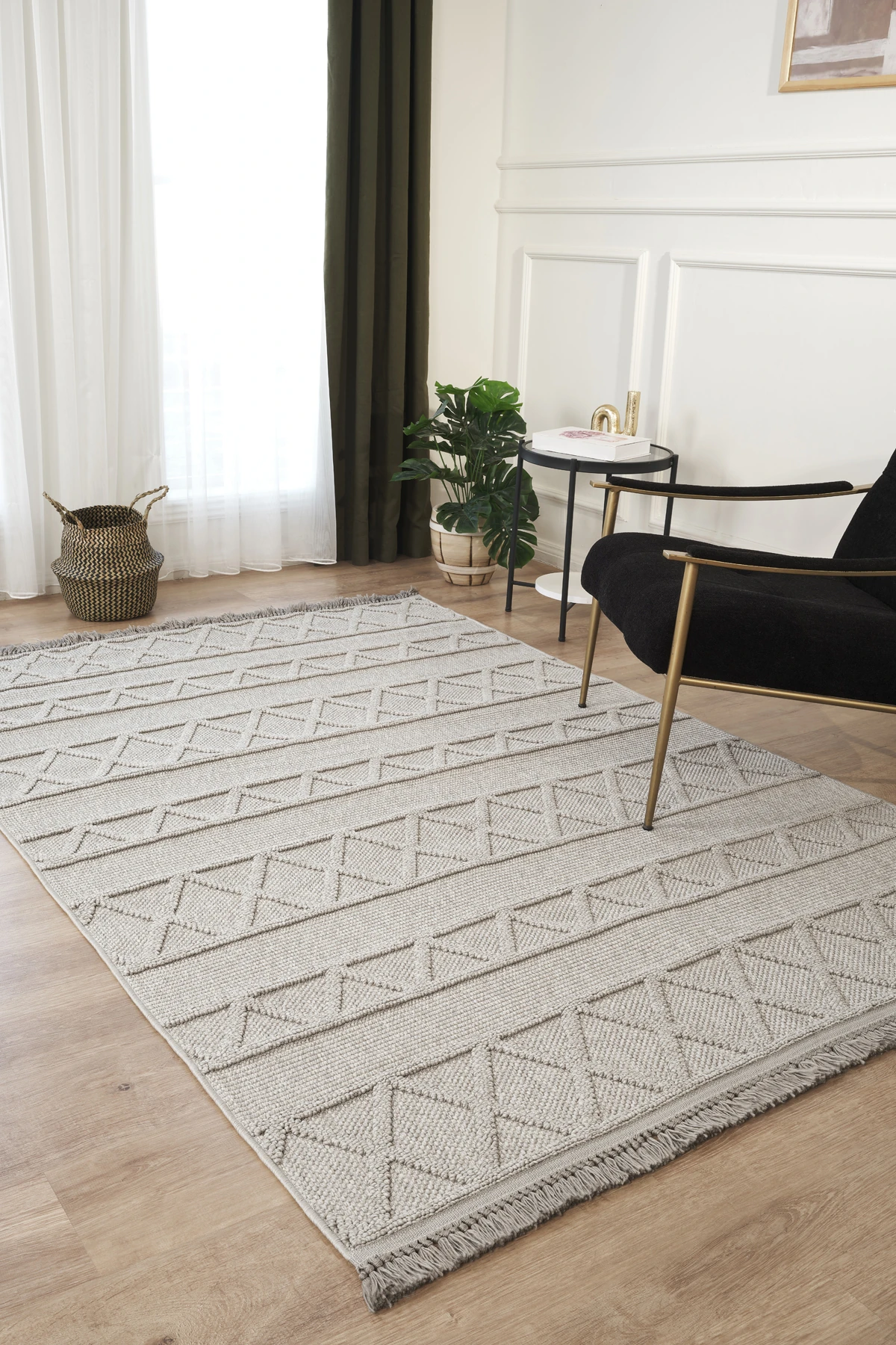 Naturel Bukleli Yumuşak Dokulu Iskandinav Dokuma Halı - 612 gri