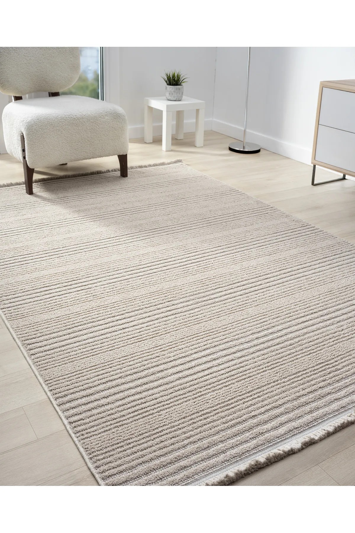 Step Serisi Naturel Bukleli Yumuşak Dokulu Iskandinav Dokuma Halı