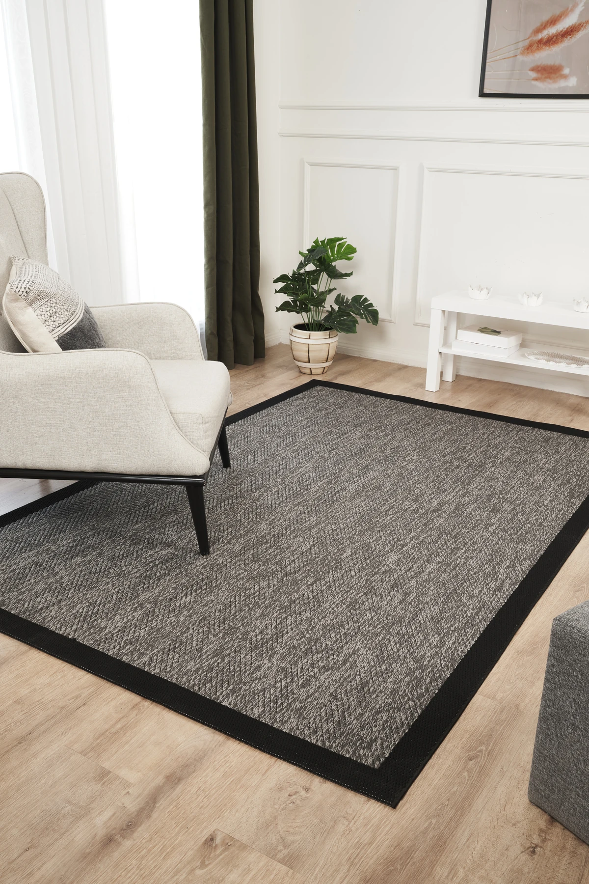 Kolay Temizlenen Yıkanabilir Bordürlü Sisal Halı - gri