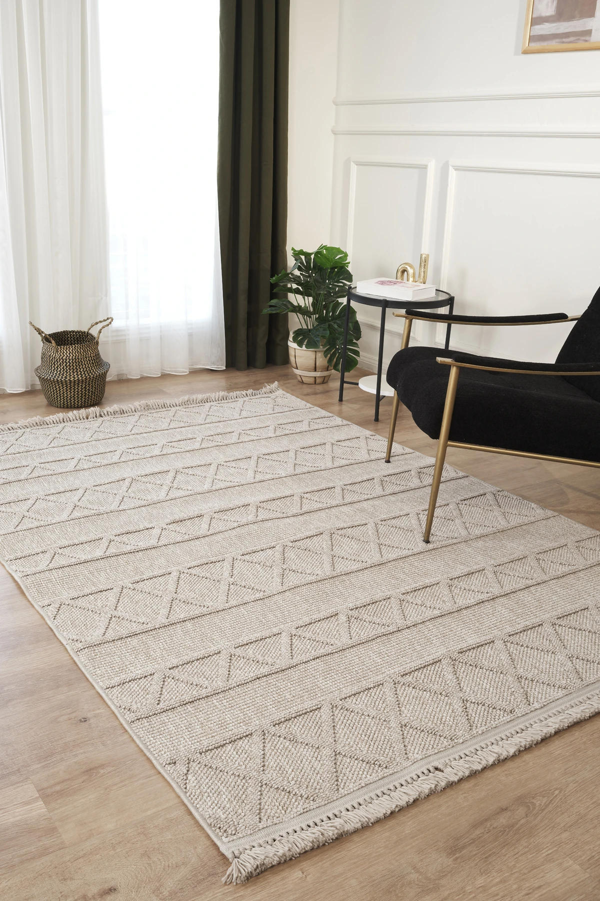 Naturel Bukleli Yumuşak Dokulu Iskandinav Dokuma Halı - 611 bej