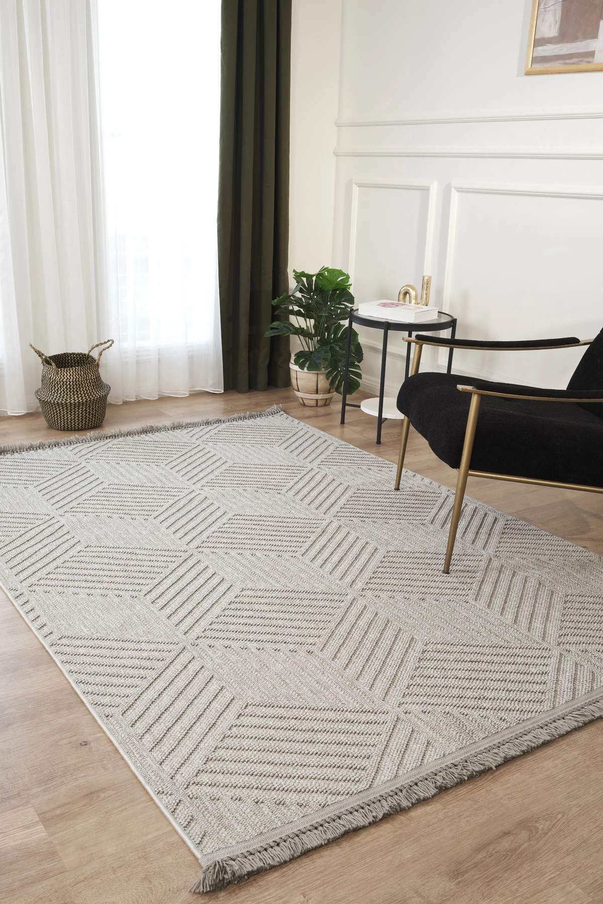 Naturel Bukleli Yumuşak Dokulu Iskandinav Dokuma Halı - 609 gri