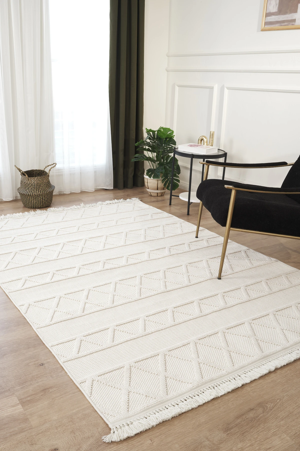 Naturel Bukleli Yumuşak Dokulu Iskandinav Dokuma Halı - 610 krem