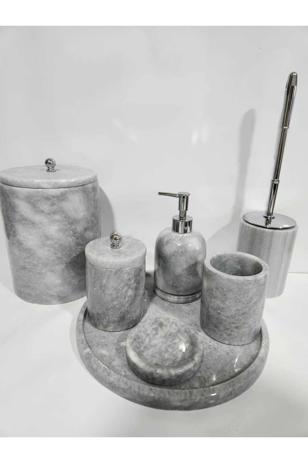  Gri Mermer Banyo Seti 7 Parça