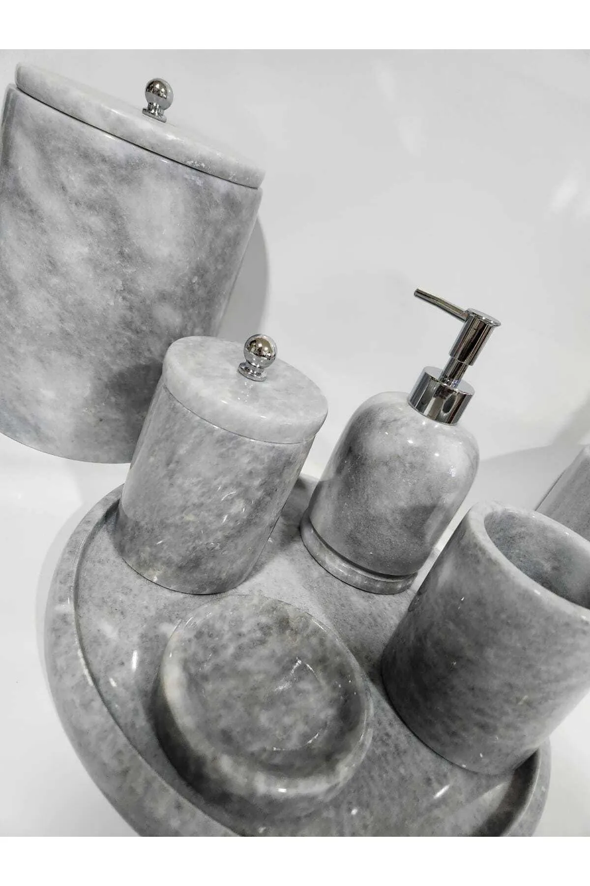  Gri Mermer Banyo Seti 7 Parça