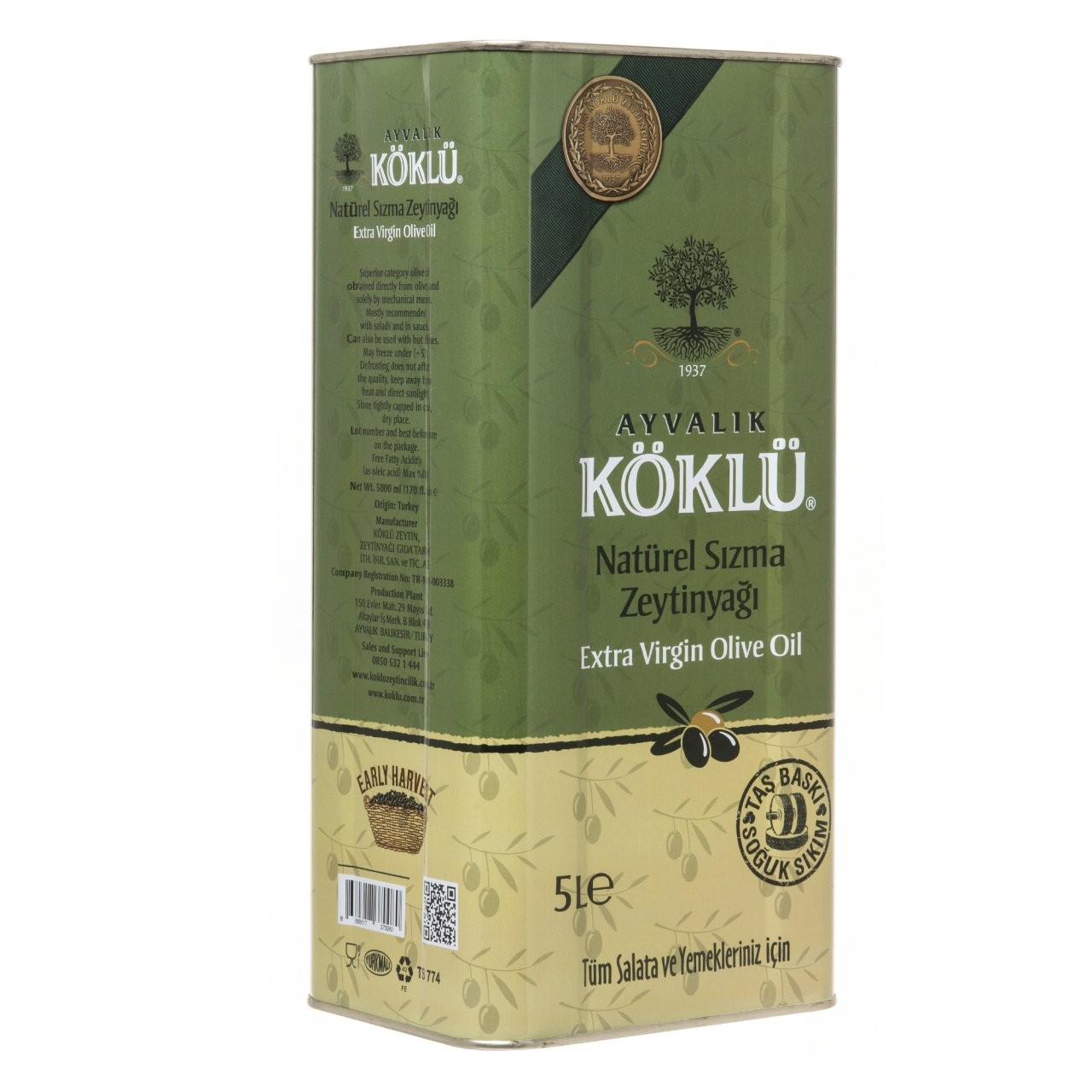 Taş Baskı Soğuk Sıkım Erken Hasat Natural Sızma Ayvalık Zeytinyağı 5 Lt