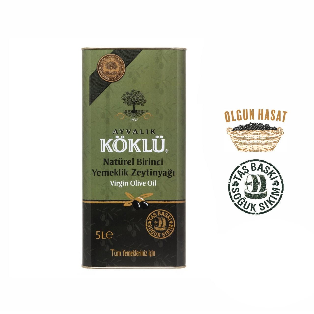 Taş Baskı Soğuk Sıkım Natural Birinci Yemeklik Ayvalık Zeytinyağı 5 Lt
