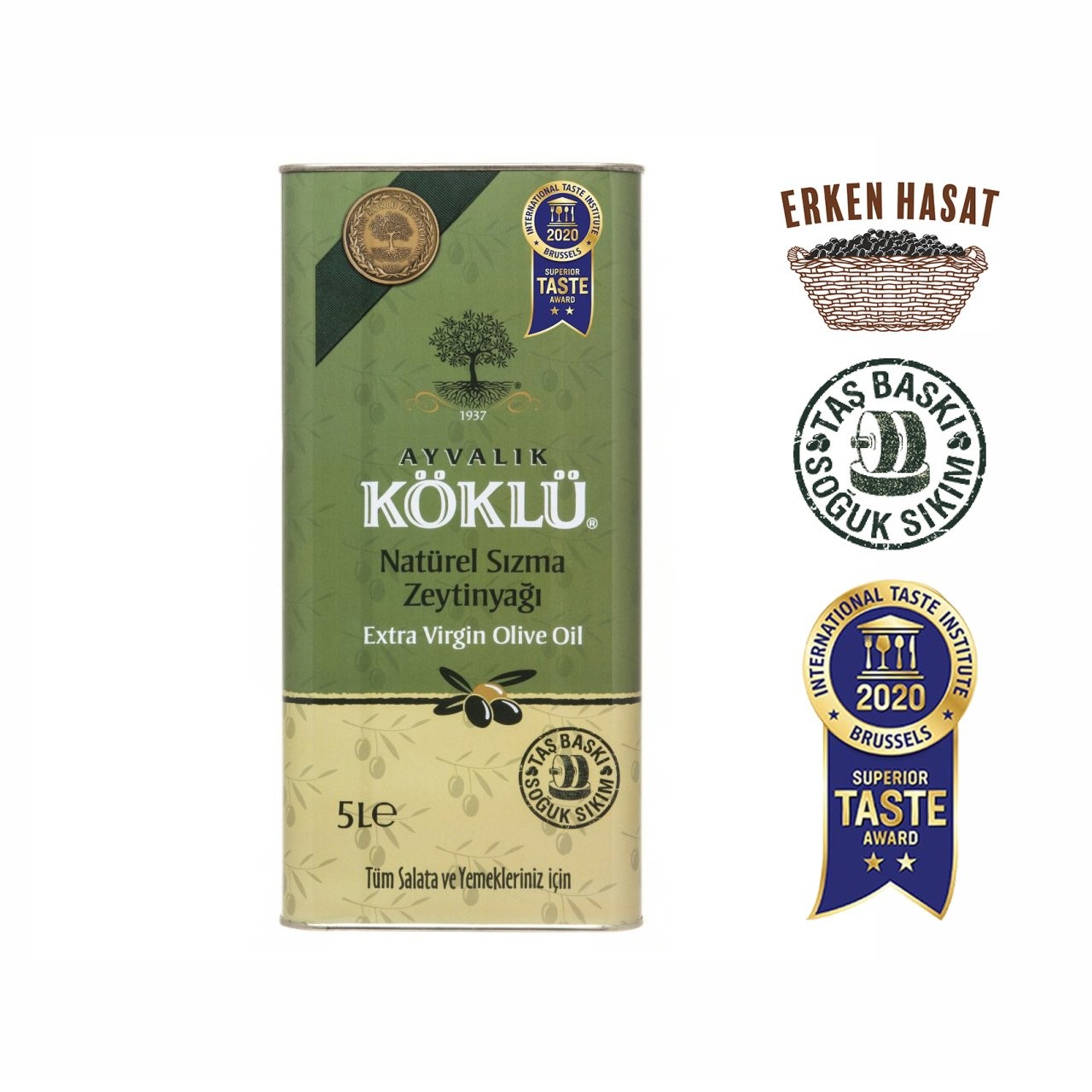 Taş Baskı Soğuk Sıkım Erken Hasat Natural Sızma Ayvalık Zeytinyağı 5 Lt