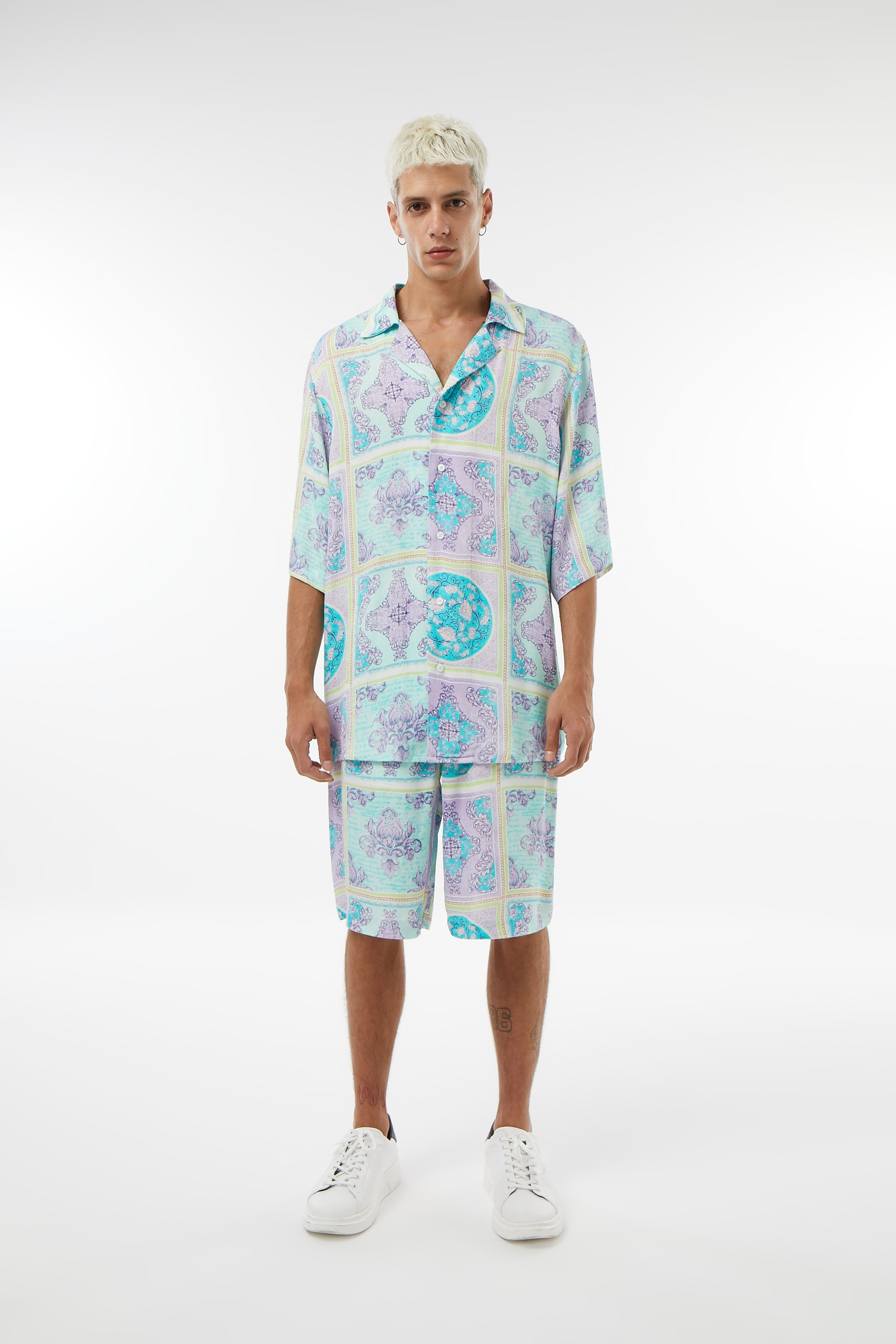 Drop #M004 Sateen Shirt - Patterned Turquoise