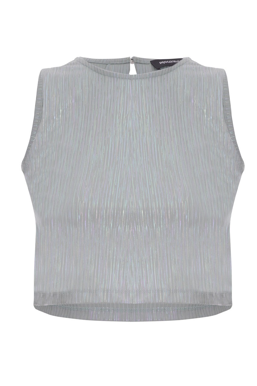 Işıltılı Crop Top - Silver Green