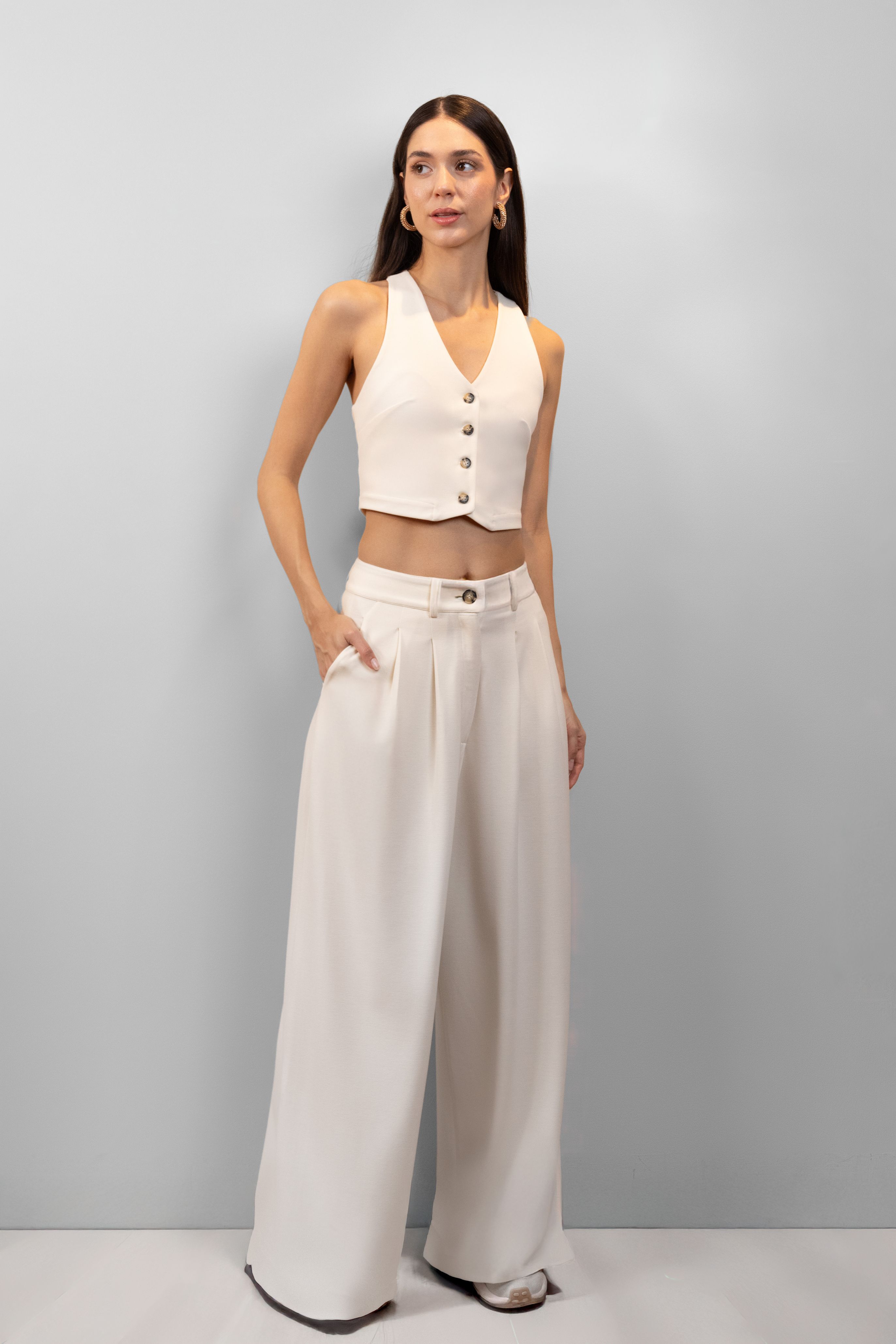 7Ground X Ayşe Köroğlu Palazzo Pantolon- Premium - Ekru