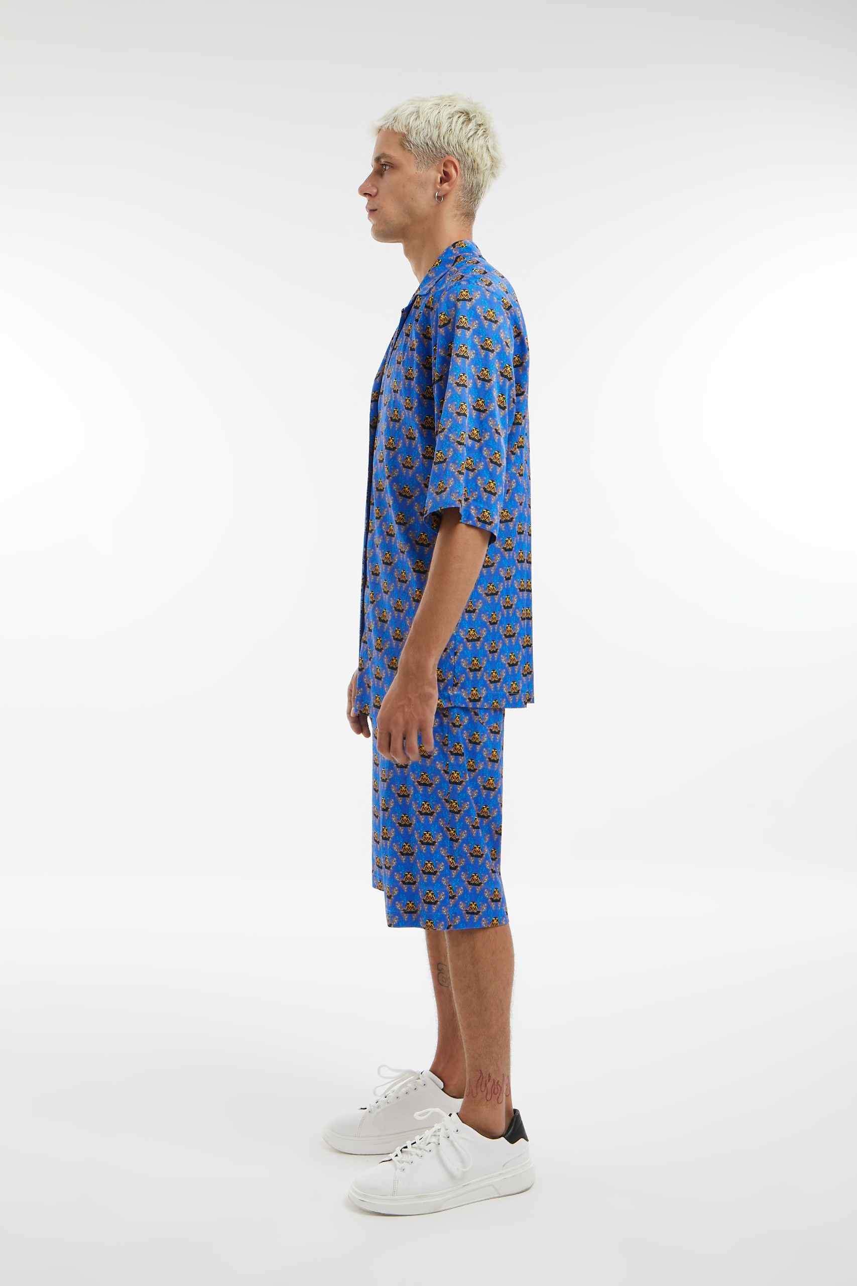 Drop #M004 Sateen Shirt - Patterned Baja Blue