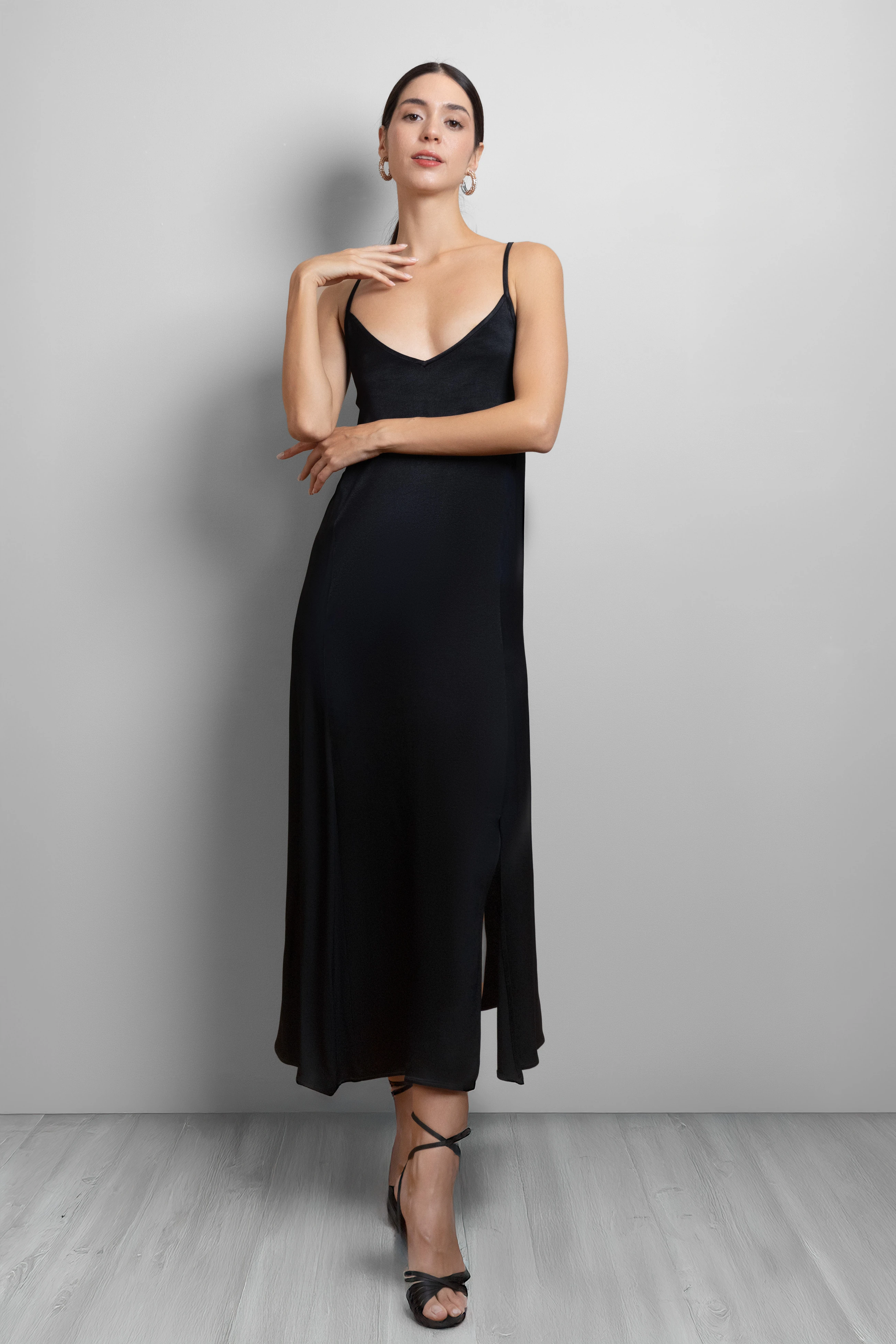 7Ground X Ayşe Köroğlu Saten Elbise- Premium - Siyah