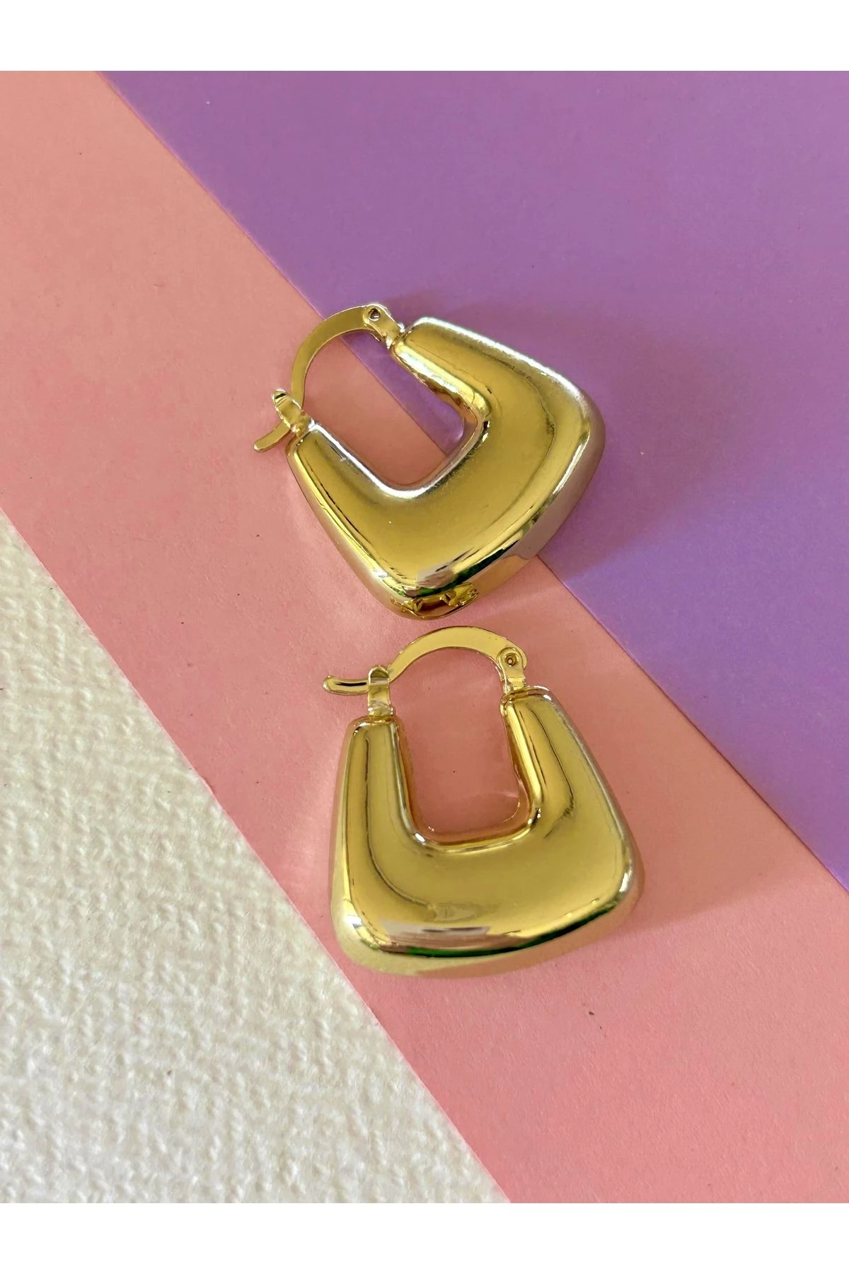 Gold Renk Çelik Düz Parlak Çanta Model Küpe