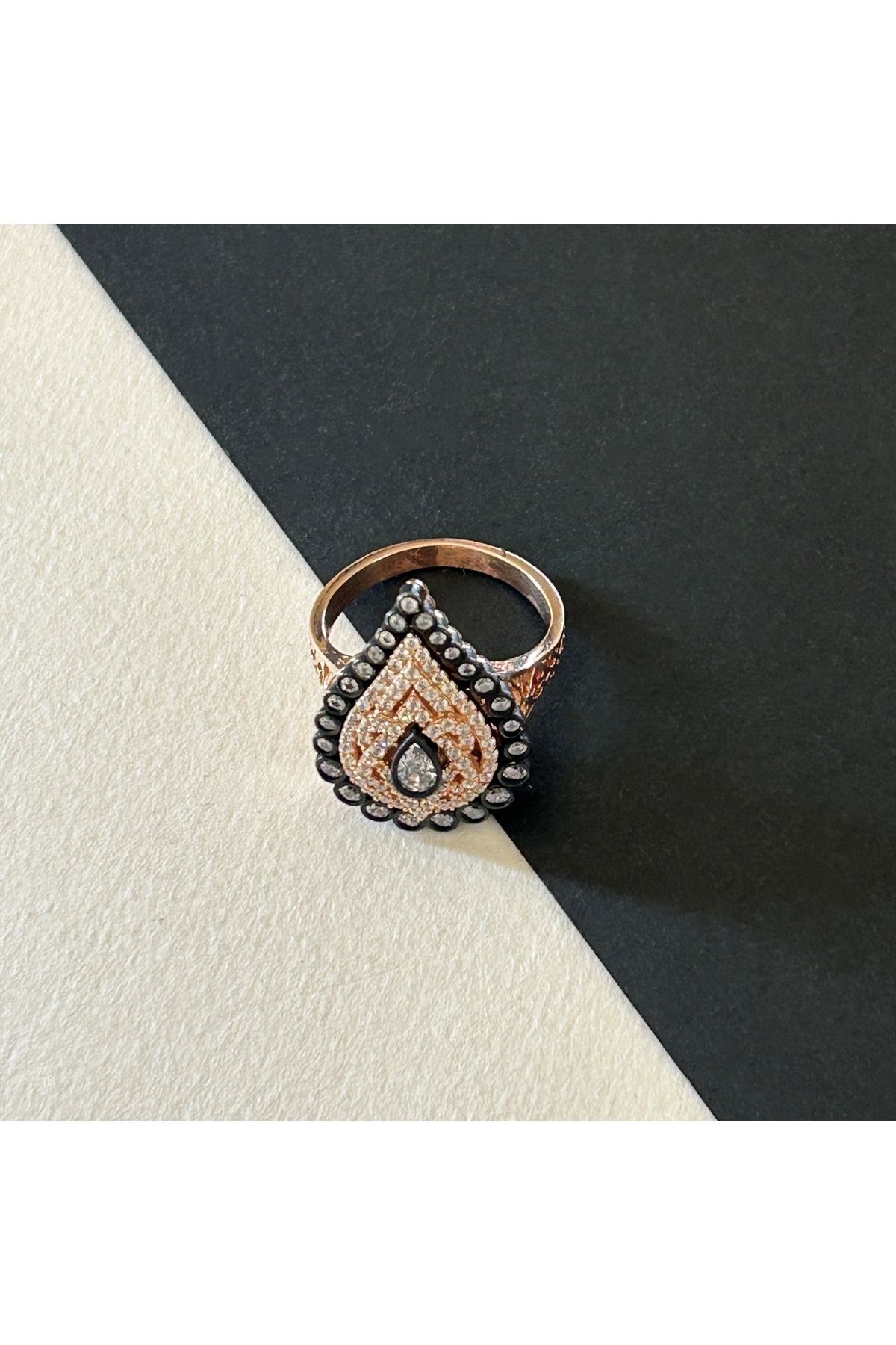 20,25 Gr Rose Renk Damla İçinde Ters-Düz Tasarım 925 Gümüş Elmas Montür Kolye Yüzük Küpe Set