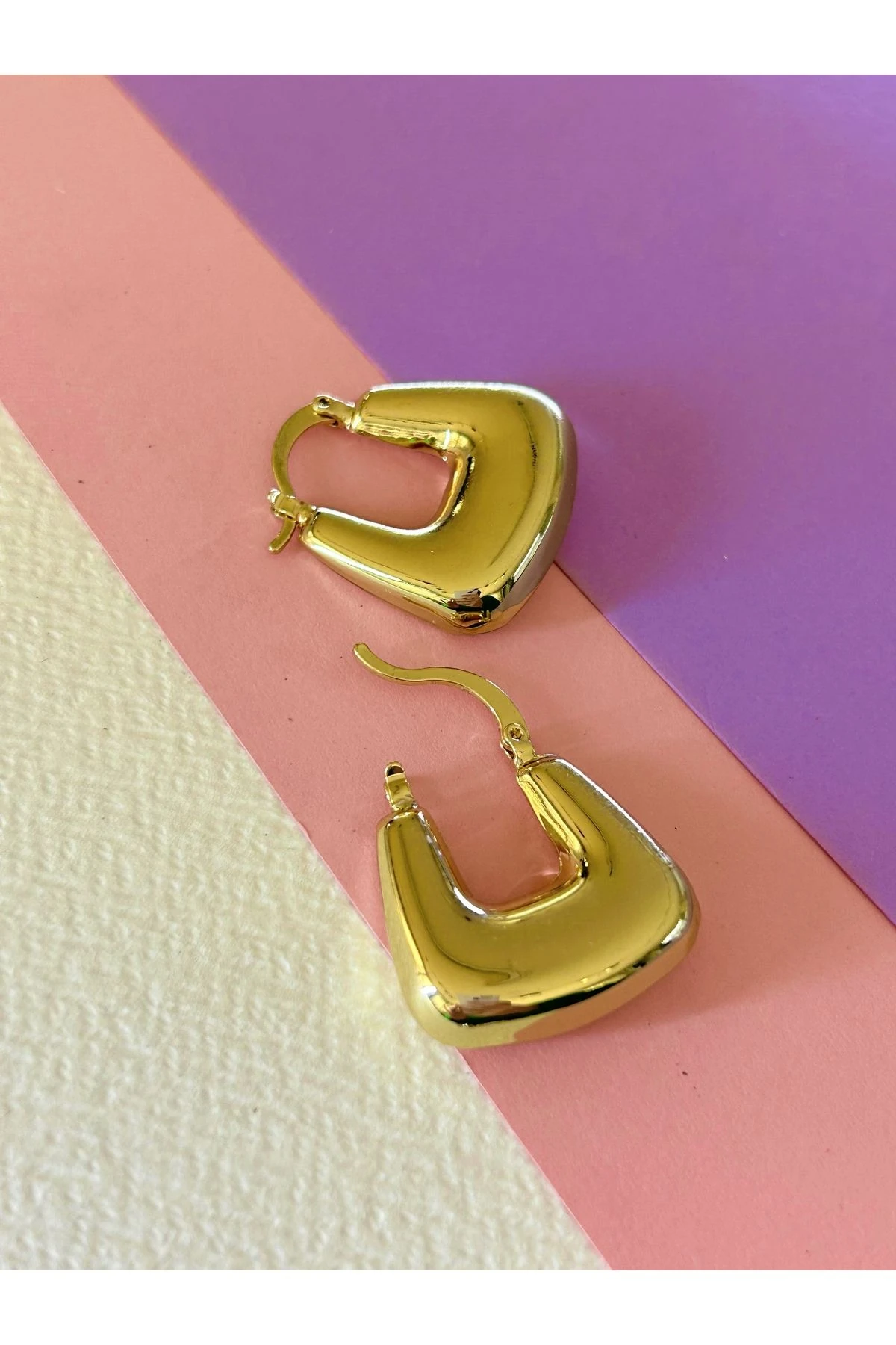 Gold Renk Çelik Düz Parlak Çanta Model Küpe