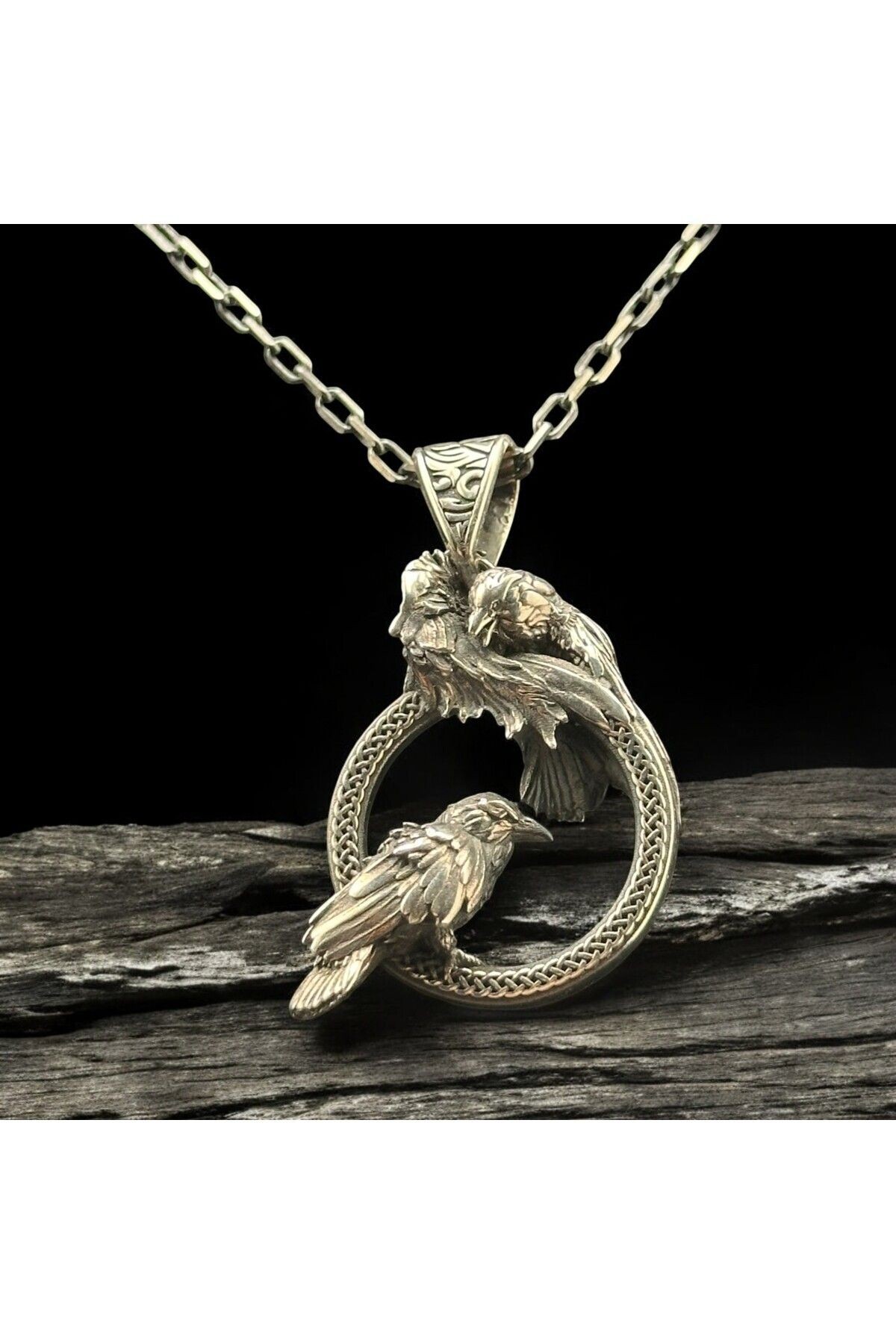 Odin Kuzgunları Hugin & Munin925 Ayar Gümüş Kolye