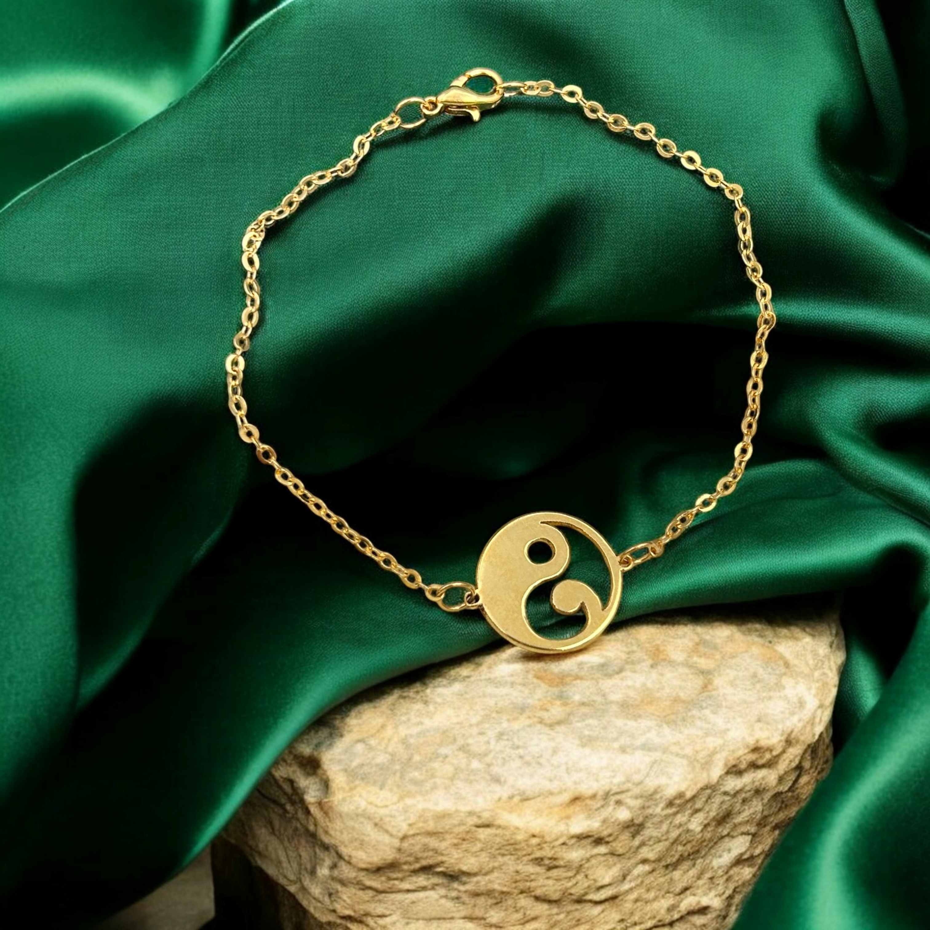 14 Ayar Altın Kaplama Yin Yang Desenli Bileklik