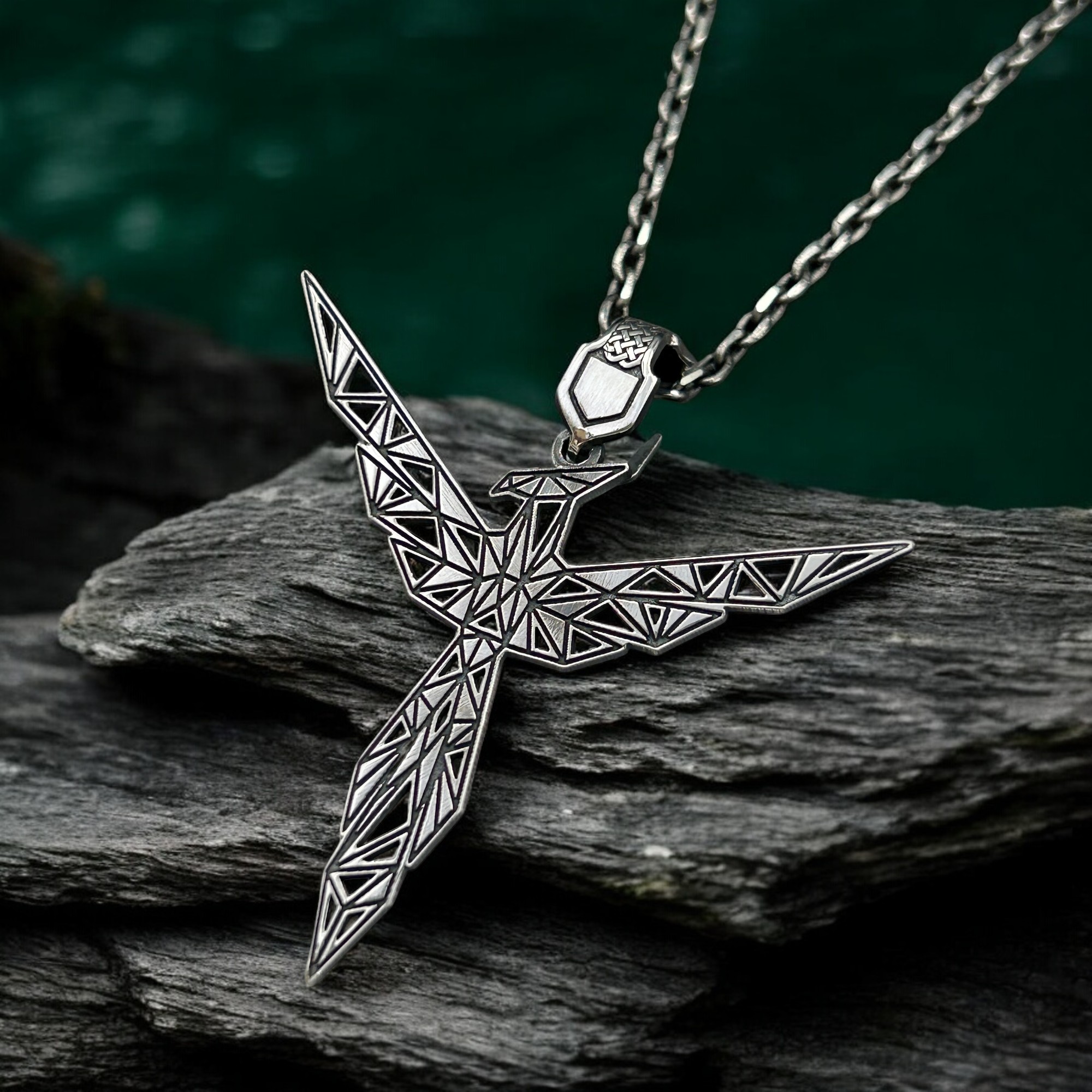 Origami Anka Kuşu 925 Ayar Gümüş Kolye