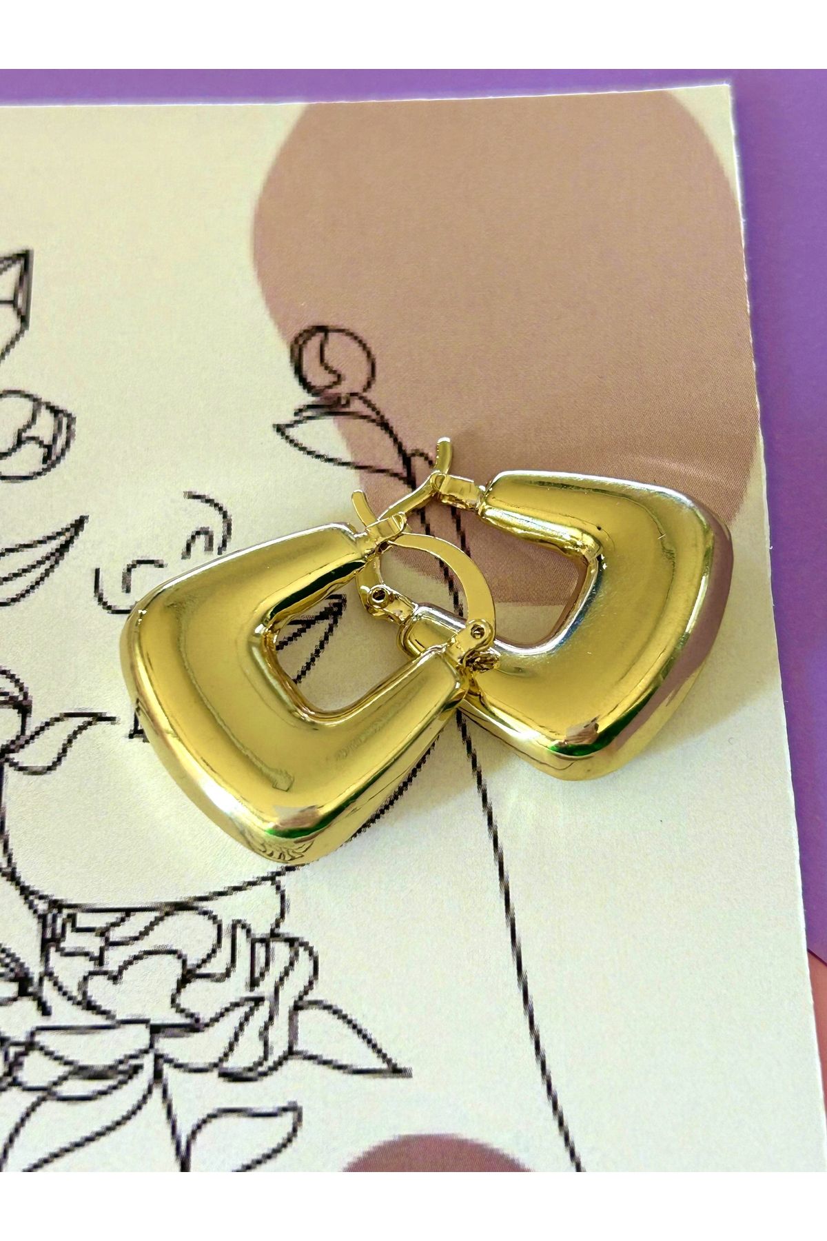 Gold Renk Çelik Düz Parlak Çanta Model Küpe