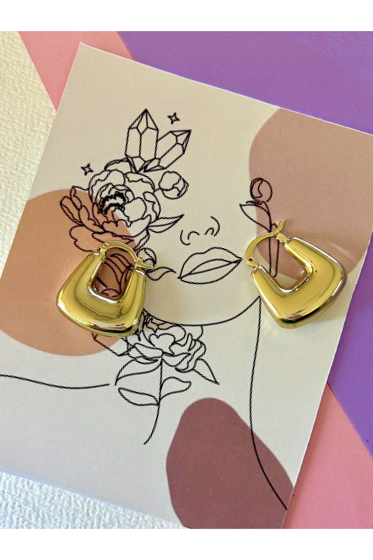 Gold Renk Çelik Düz Parlak Çanta Model Küpe