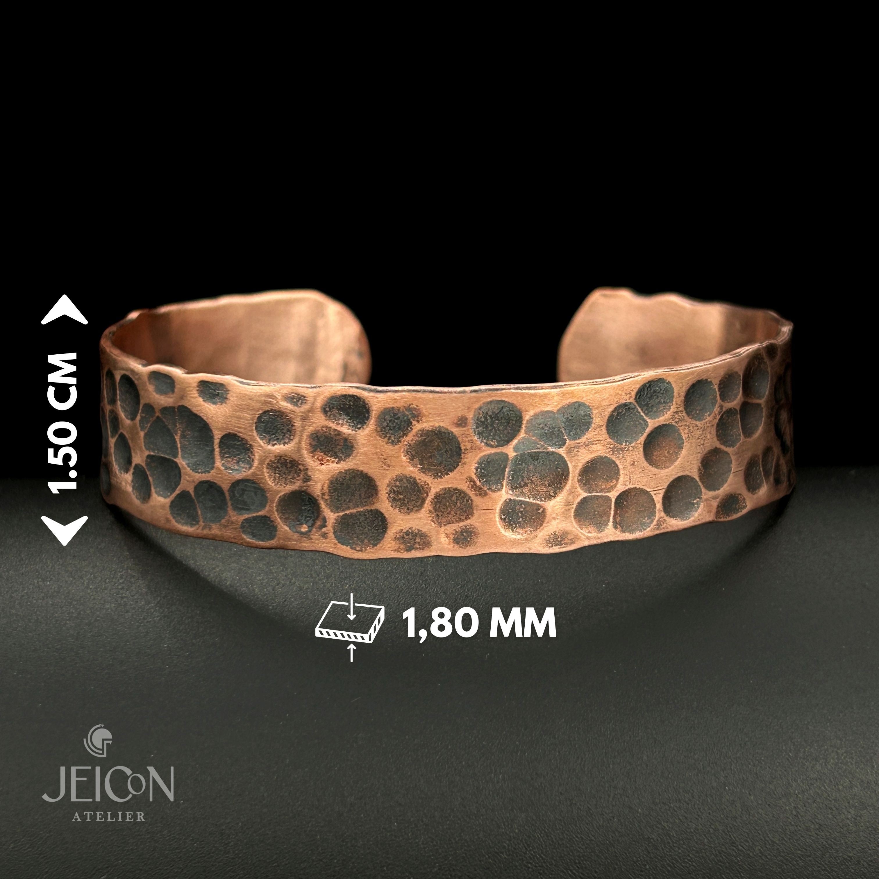 1.5 Cm. El Yapımı Dövme Bakır Bilezik