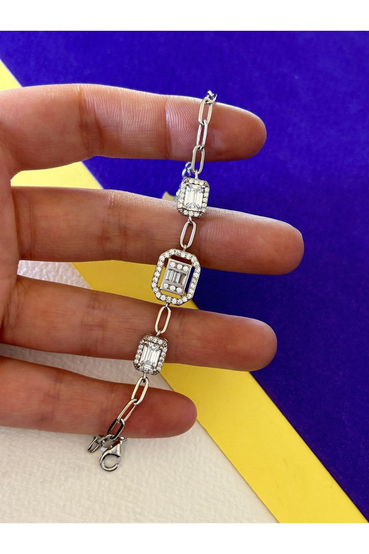 13,60 Gr Silver Renk Full Lale Figürlü Baget 925 Gümüş Bileklik