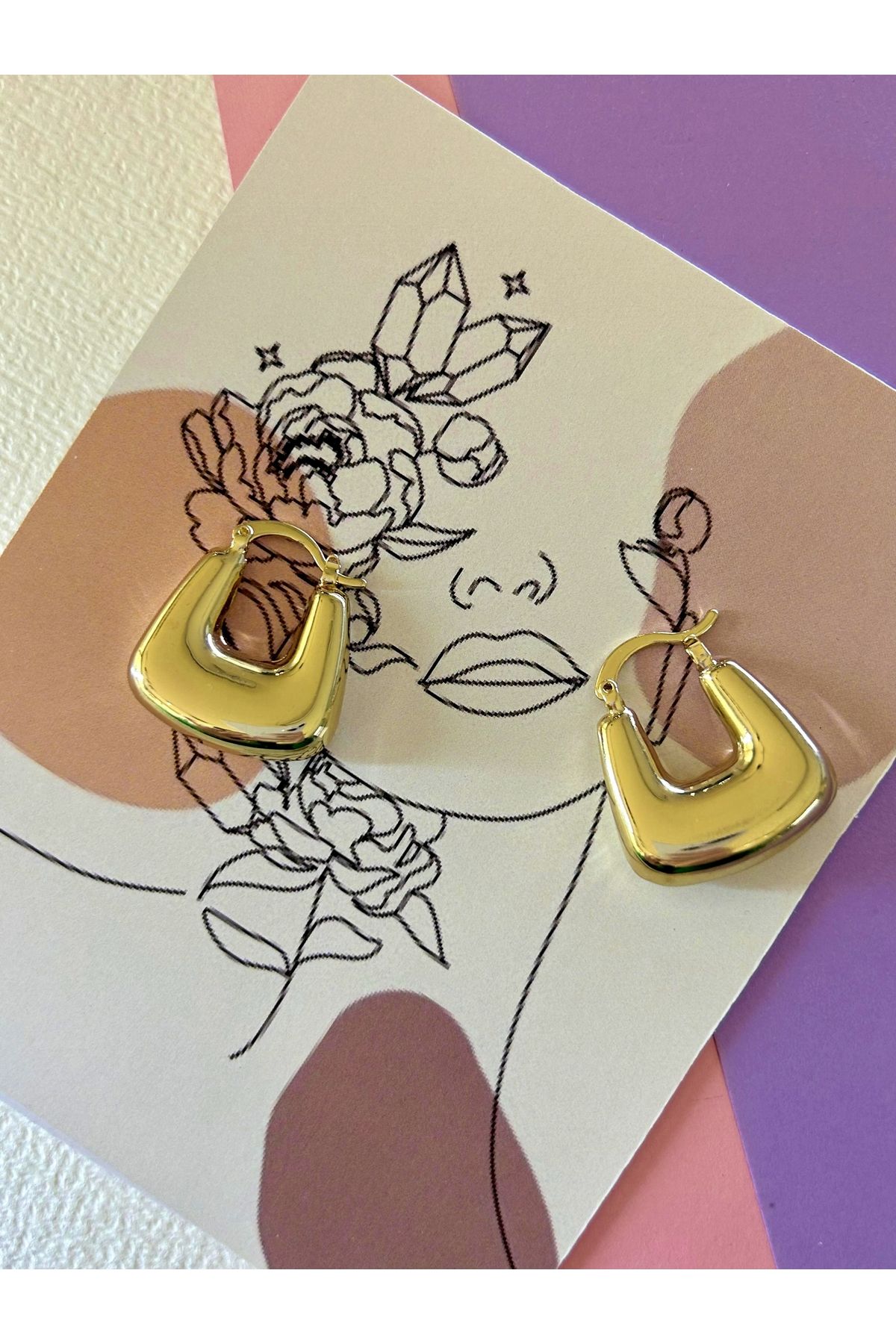 Gold Renk Çelik Düz Parlak Çanta Model Küpe