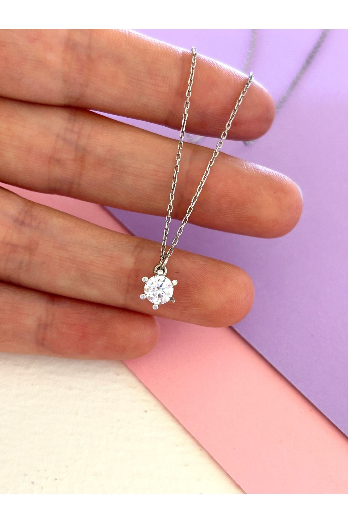 Silver Renk Tektaş 925 Gümüş Kolye