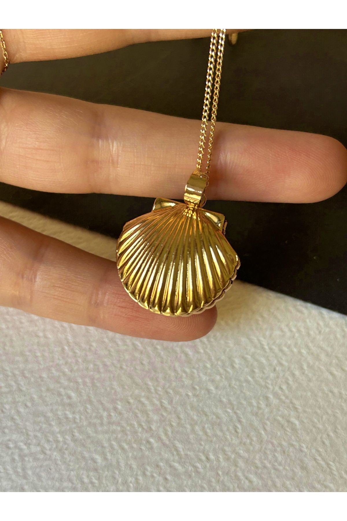 Rose Renk Çelik Sade Parlak Açılır Kapanır İstiridye Kolye