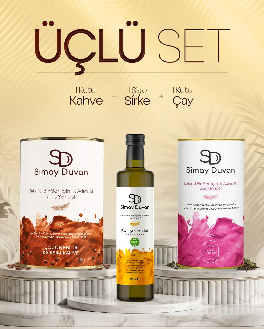 Simay Duvan 3’lü Bitkisel Set | Çay + Granül Kahve + Sirke Ekstraktı