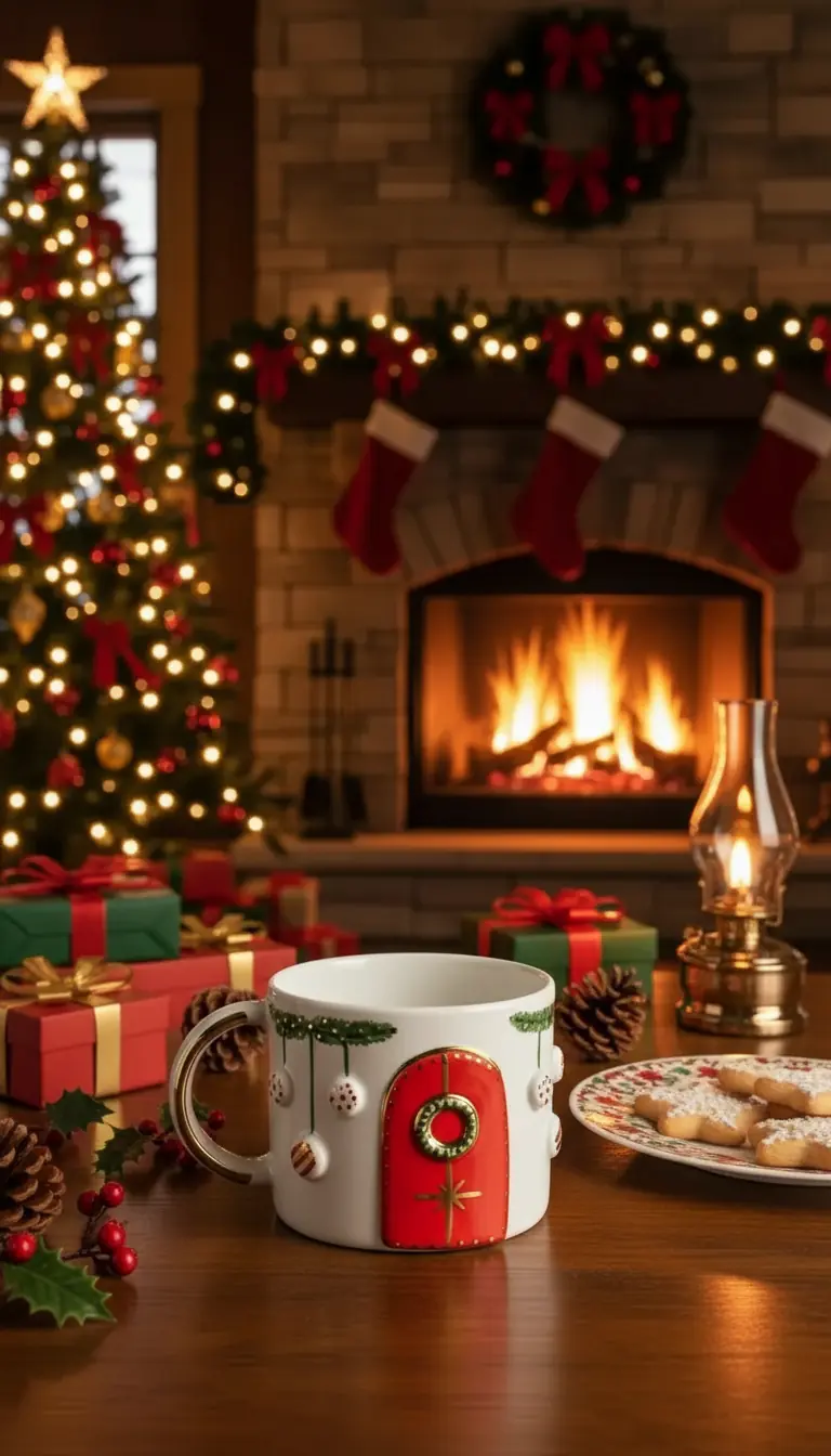 Noel Seramik Mug-Kirmizi Kapılı