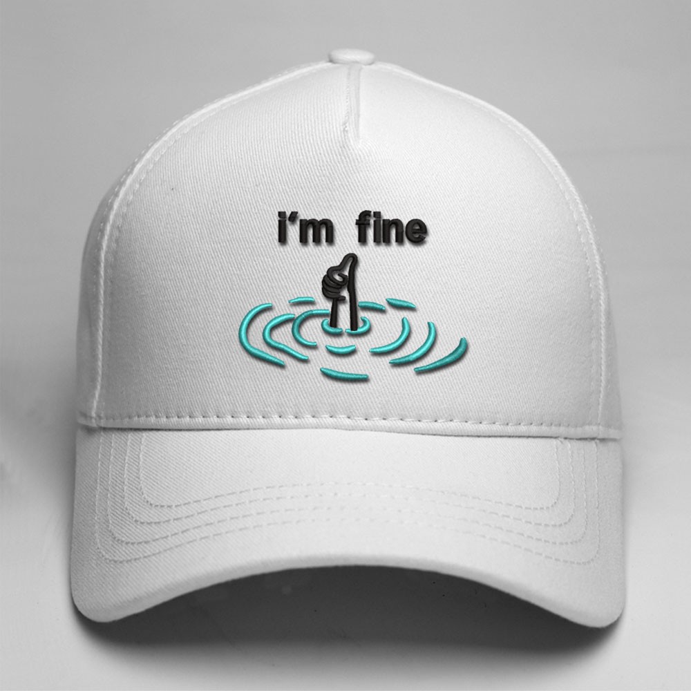 i'm fine İşlemeli Yüksek Profil Şapka - Beyaz