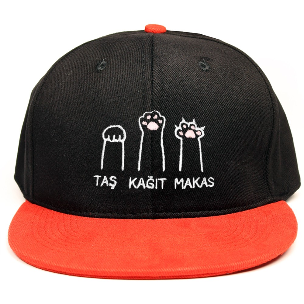 Kedi Temalı Taş Kağıt Makas İşlemeli Hip Hop Şapka