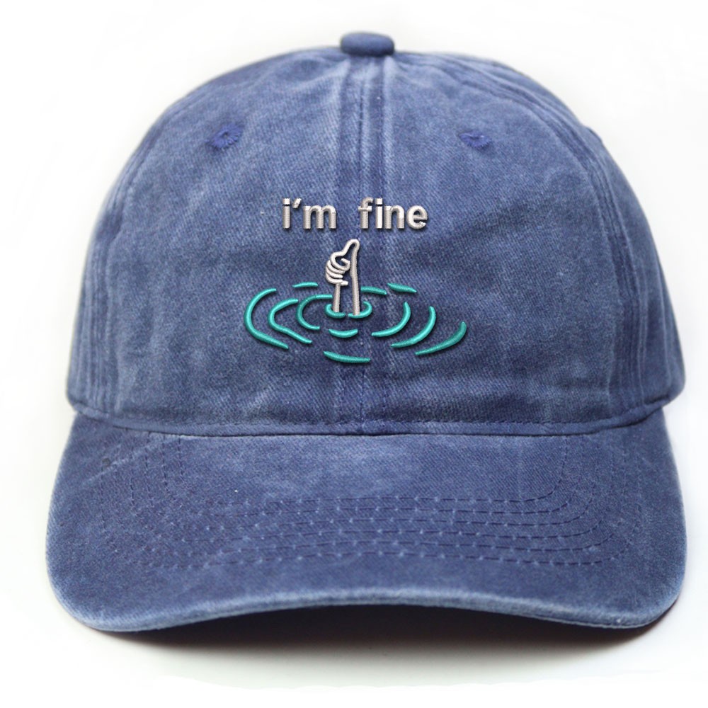 i'm fine İşlemeli Retro Şapka - Jean Mavi