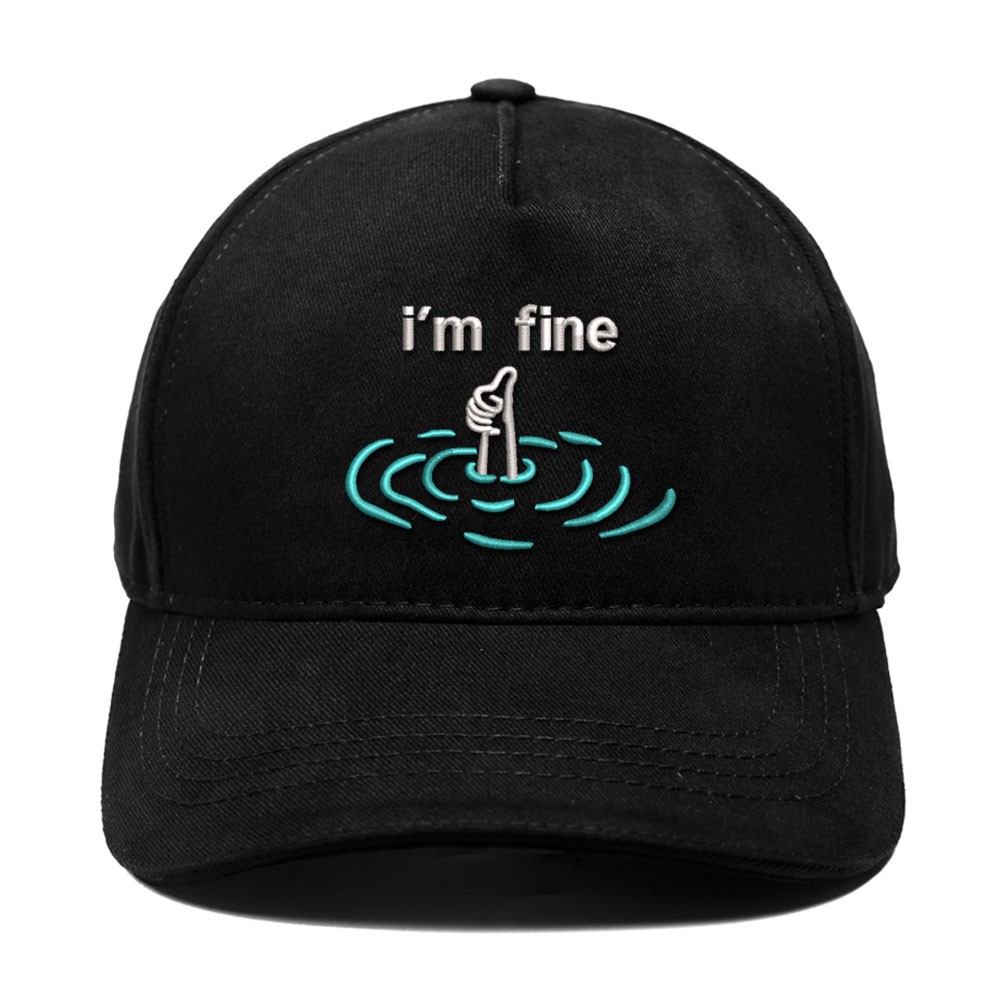 i'm fine İşlemeli Yüksek Profil Şapka - Siyah