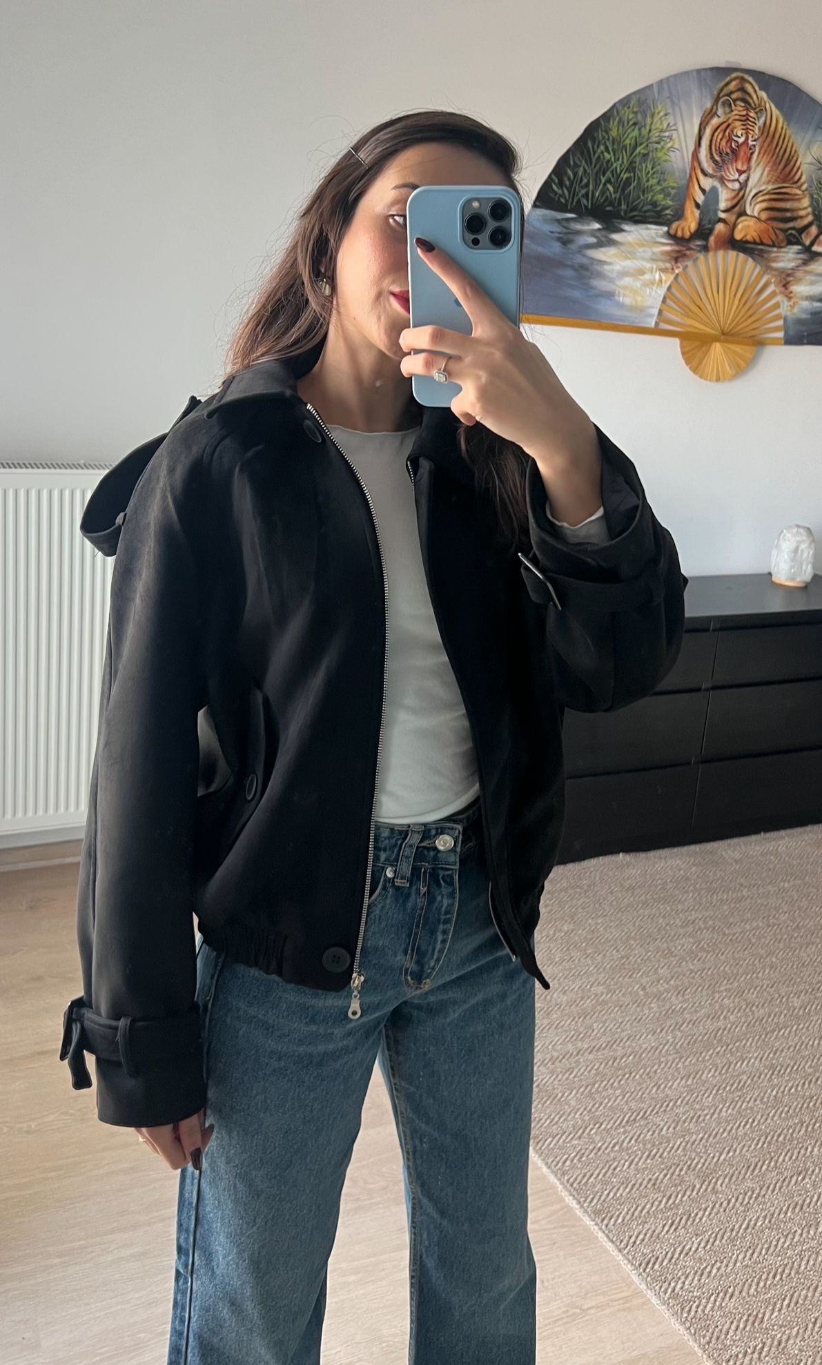 Siyah Süet Bomber Ceket