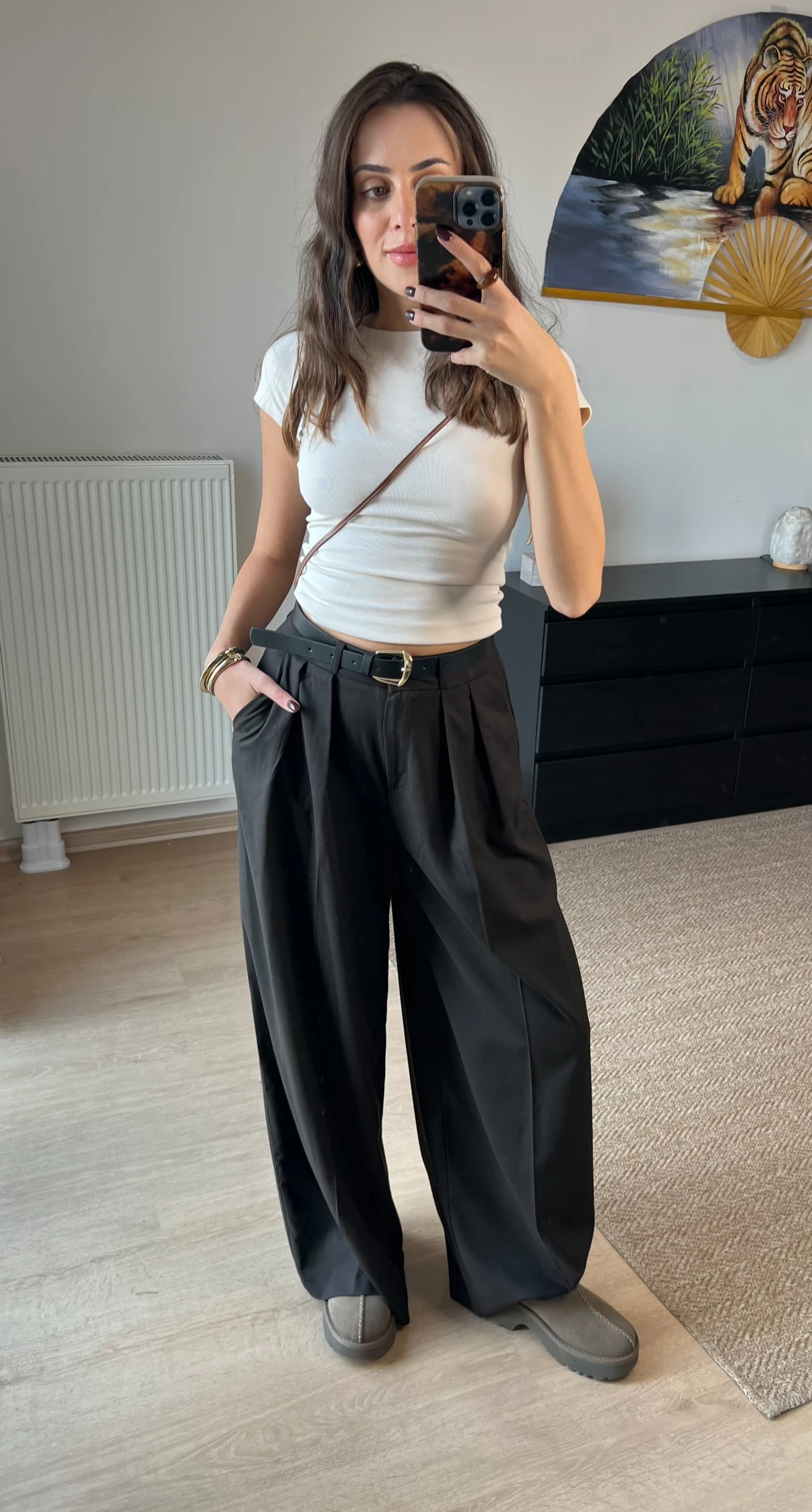 Çift Pileli Acı Kahve Plazzo Pantolon